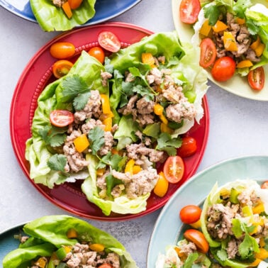 Stir-fried ground chicken lettuce wraps.