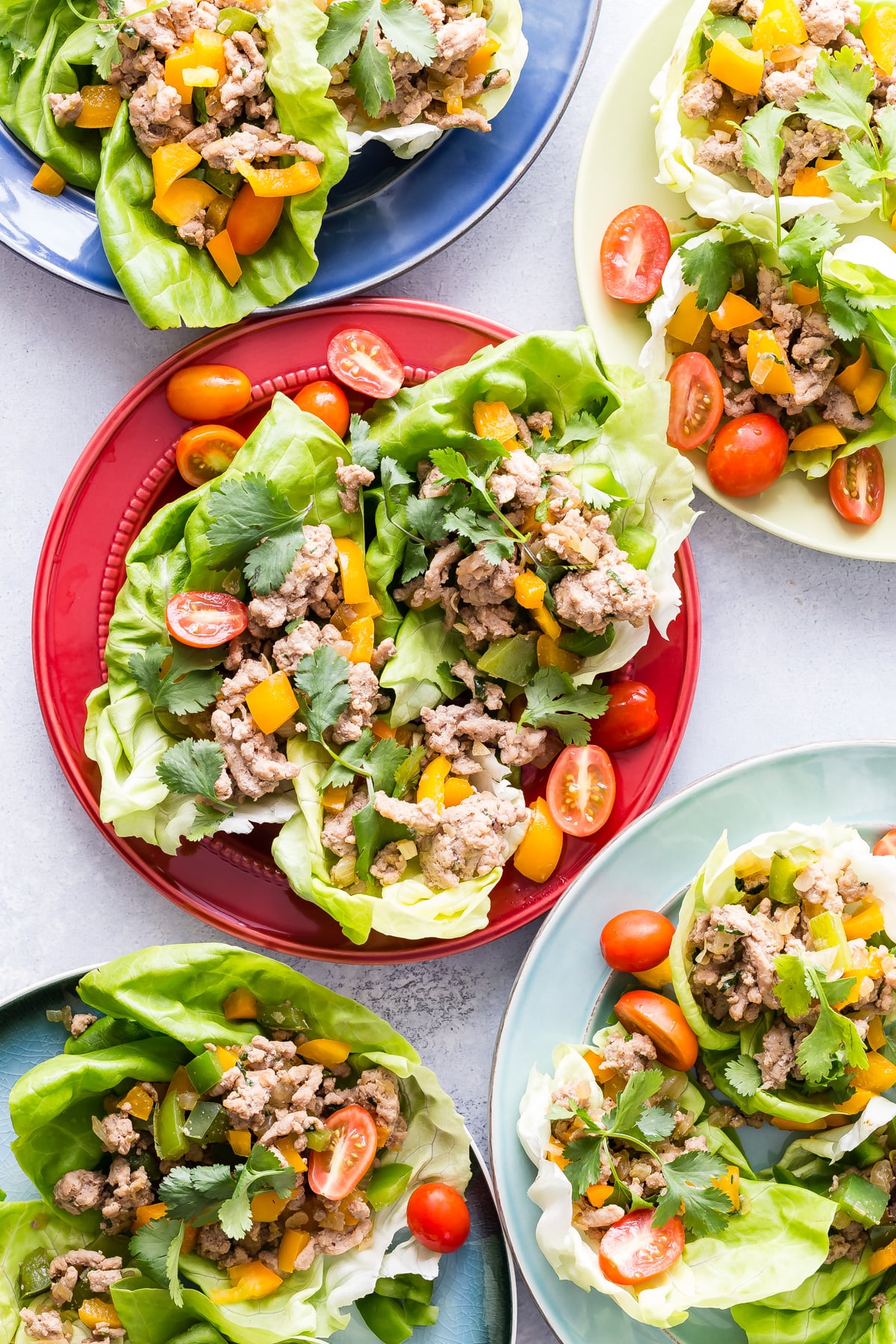 Stir-fried ground chicken served in lettuce wraps.
