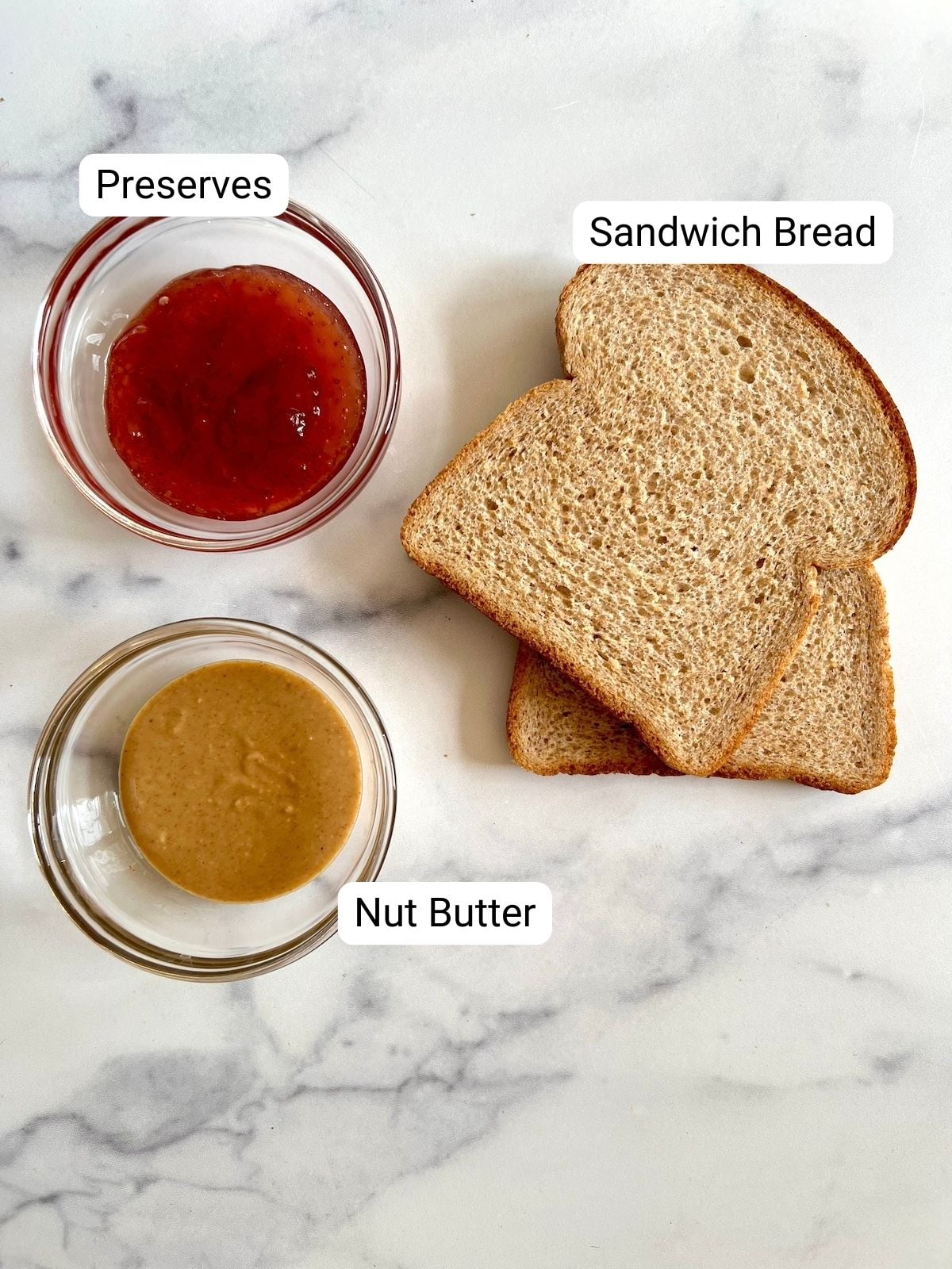 Uncrustables ingredients on countertop.