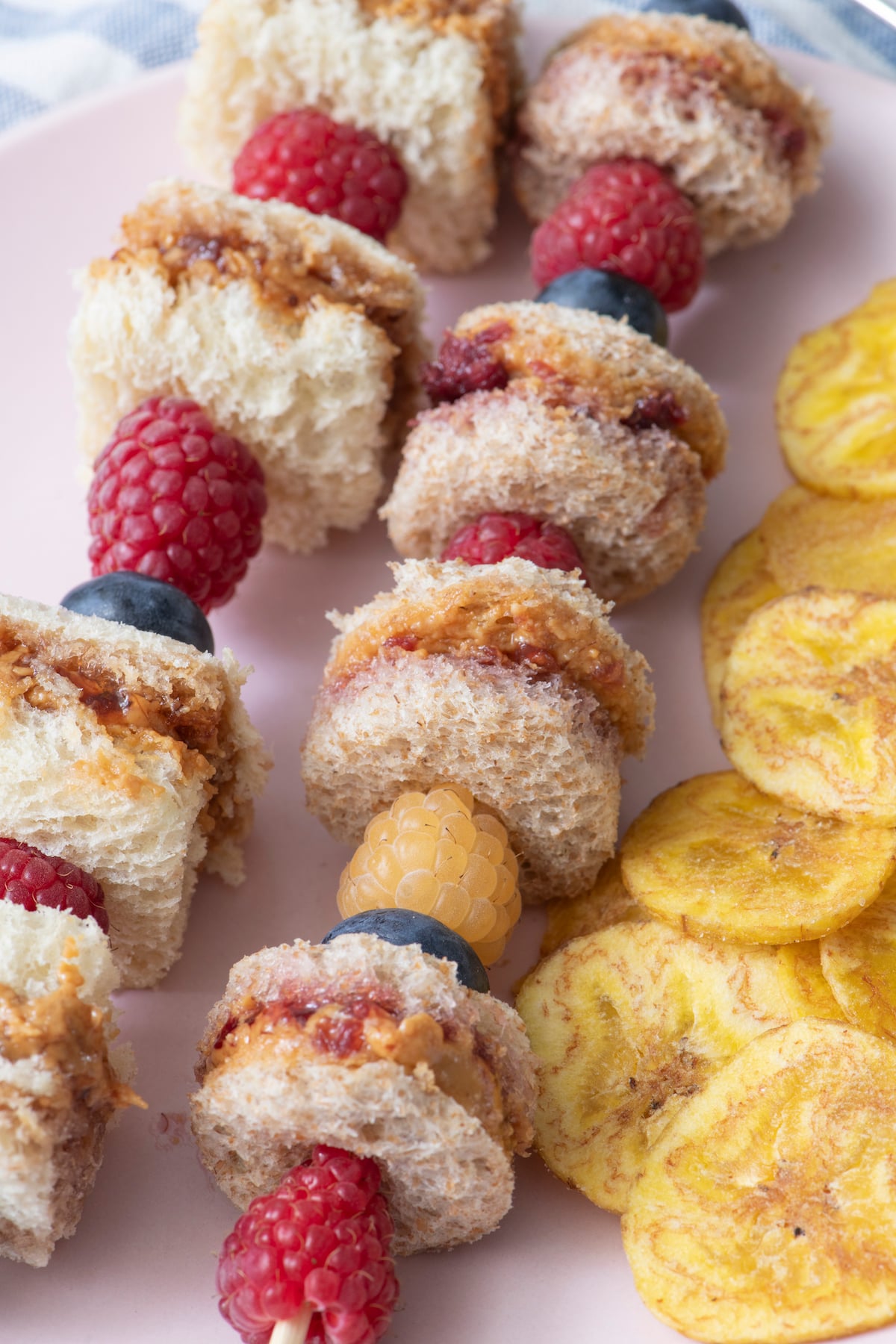 pb&j skewers with side of plantain chips