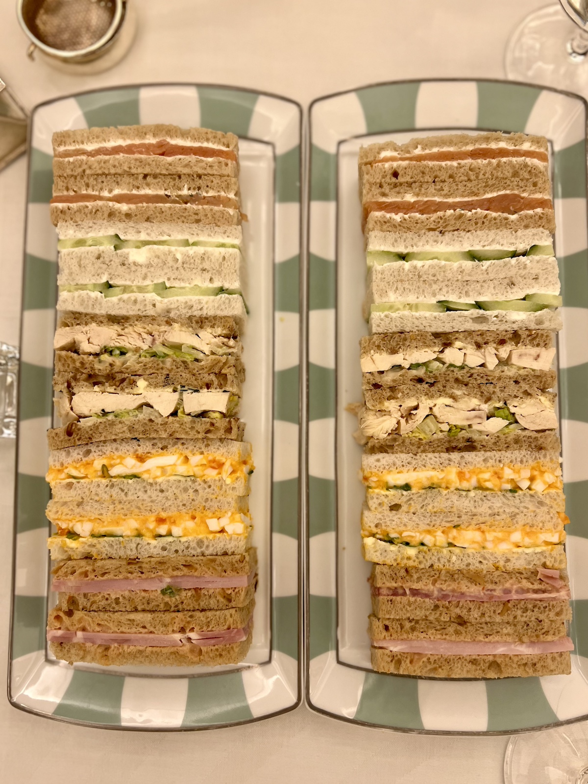 Tea sandwiches on serving platter.