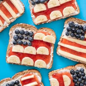 American flag toast on a blue background.