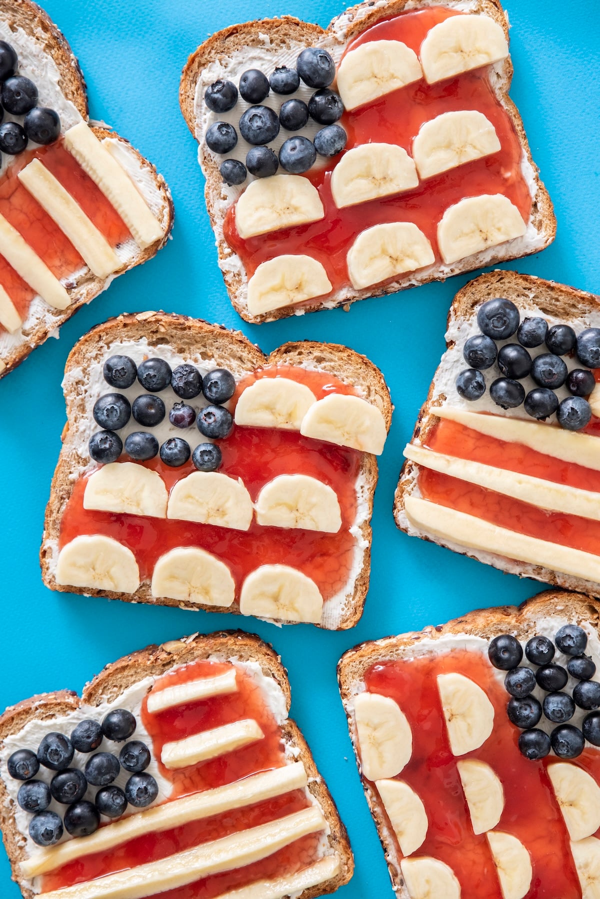 American flag toast on a blue background.