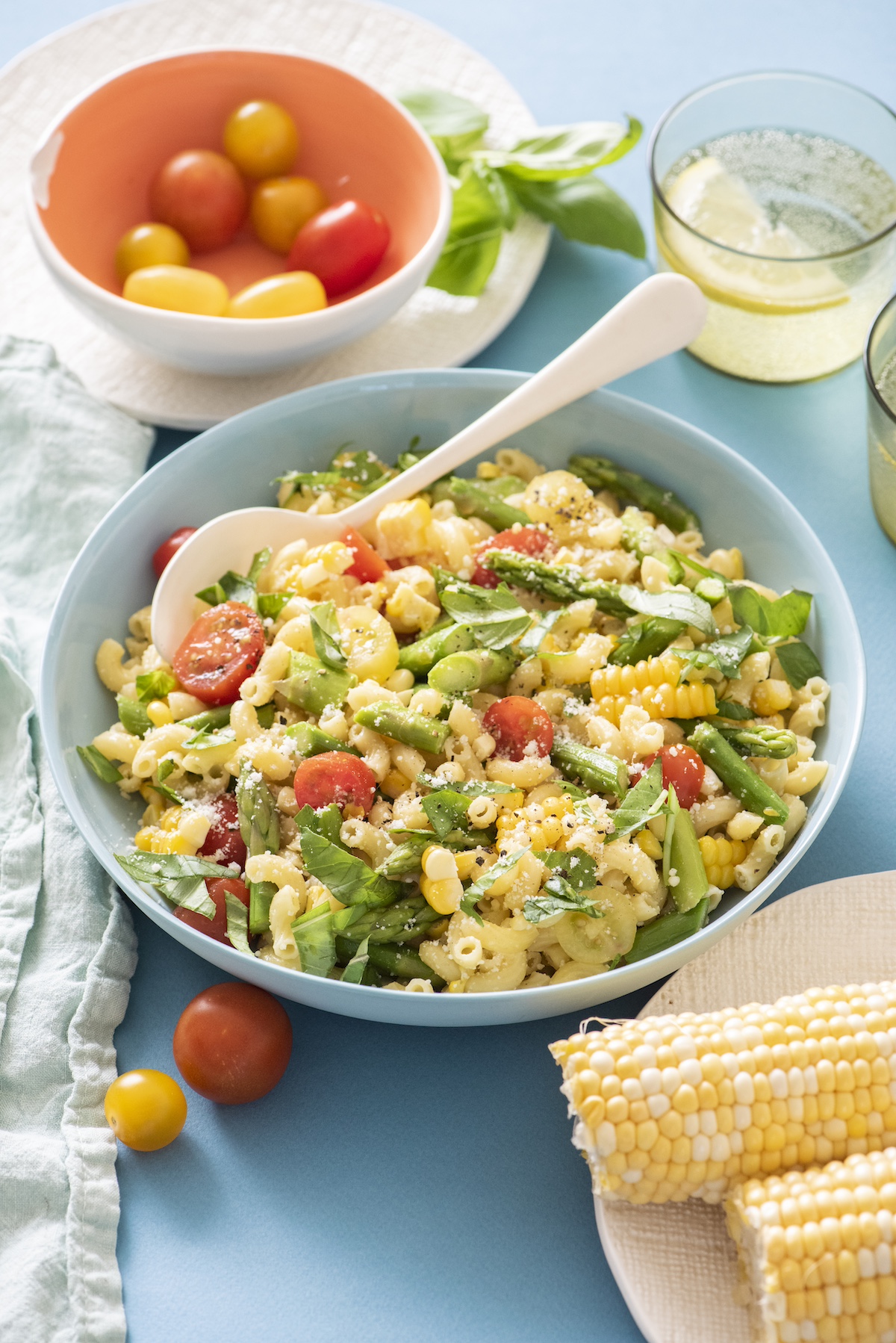 Summer pasta salad in serving bowl.