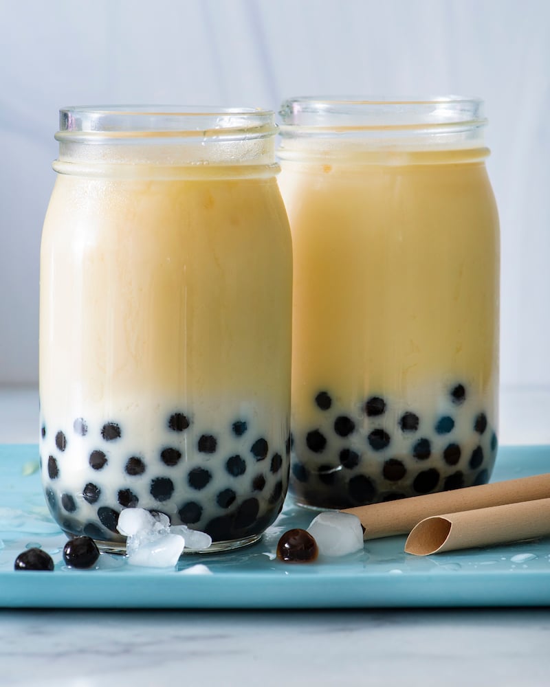 Two glasses of bubble tea (aka boba tea).