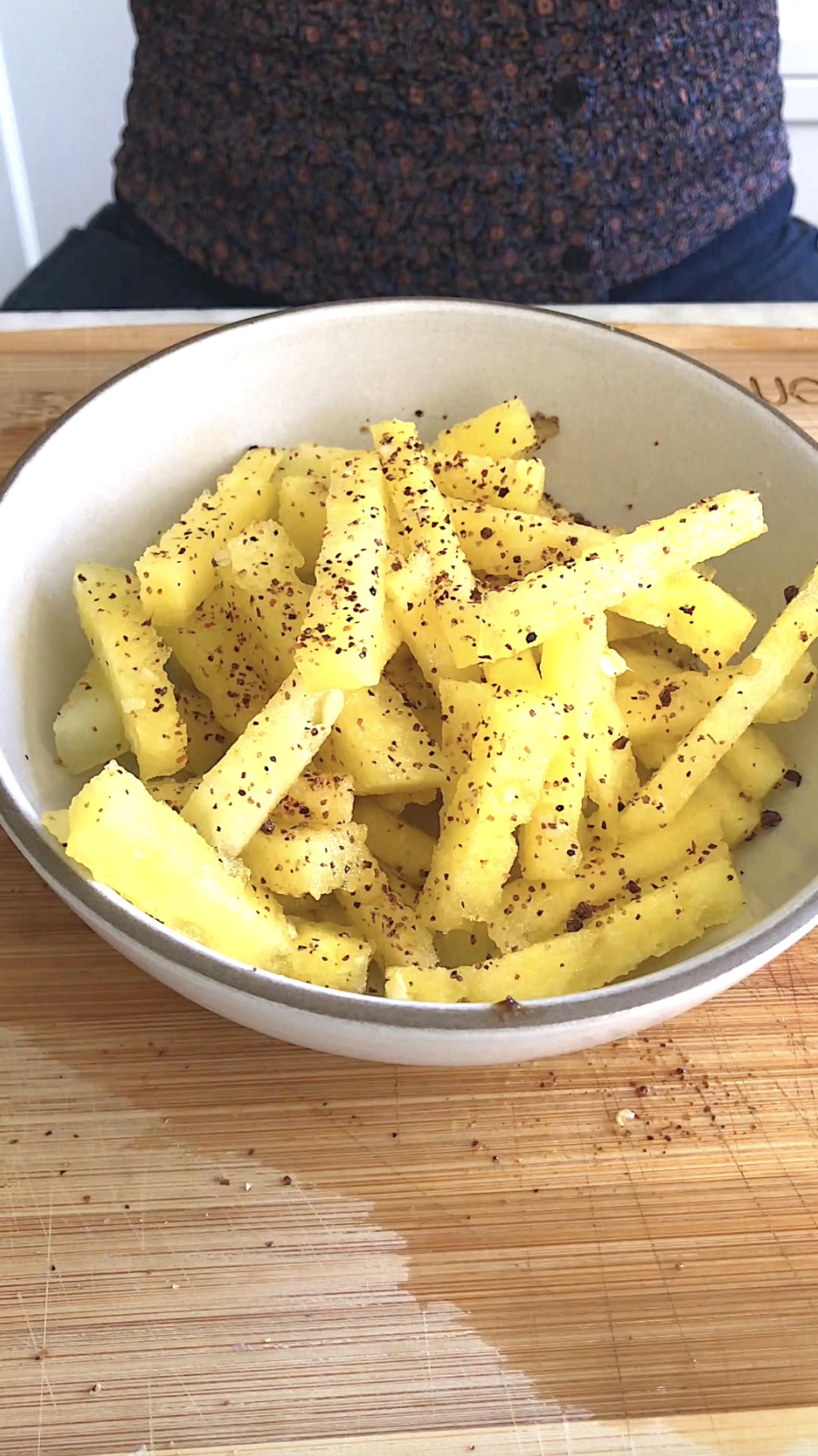 Watermelon fries sprinkled with tajin.
