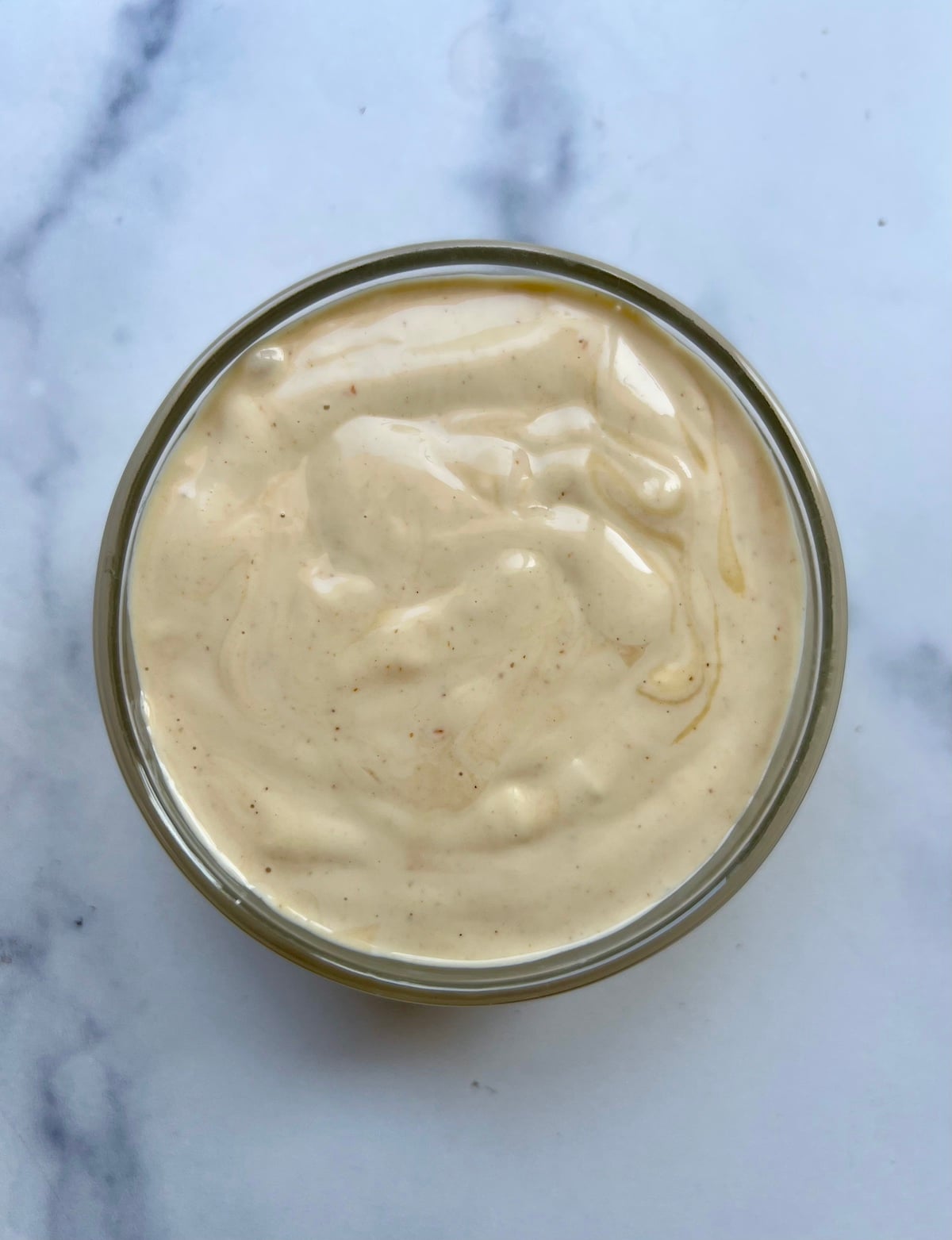 Faux shacksauce in mixing bowl.