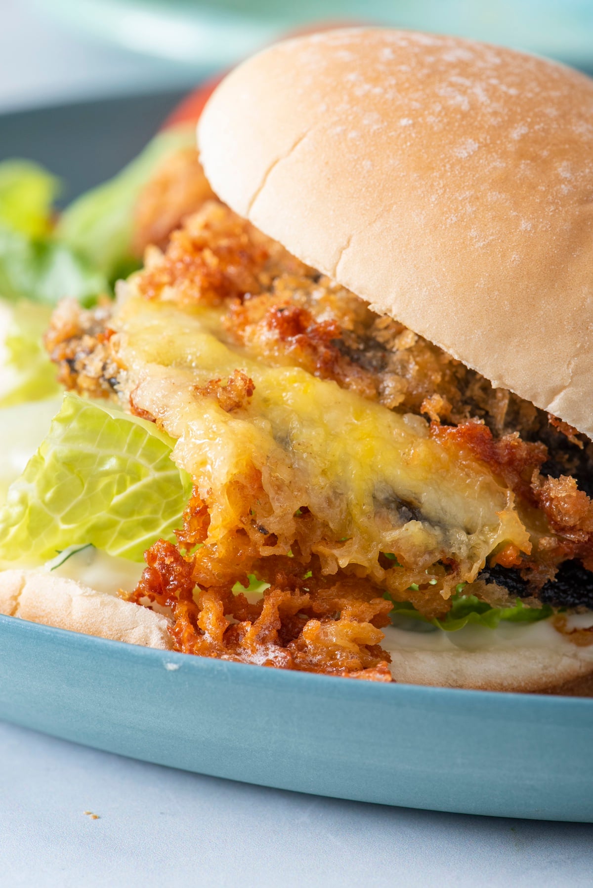 Shroom burger on a plate.