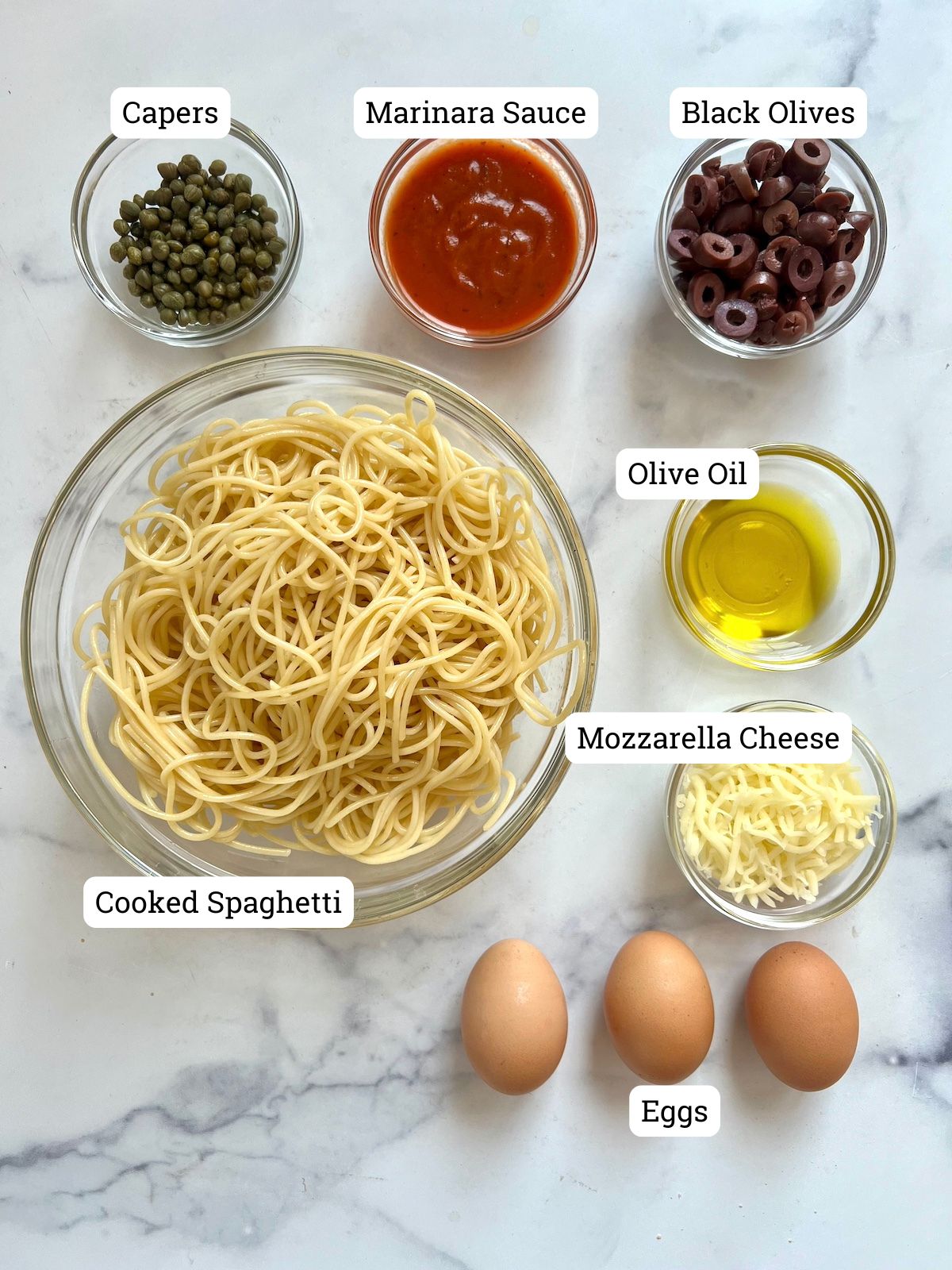 Spaghetti Cakes ingredients.
