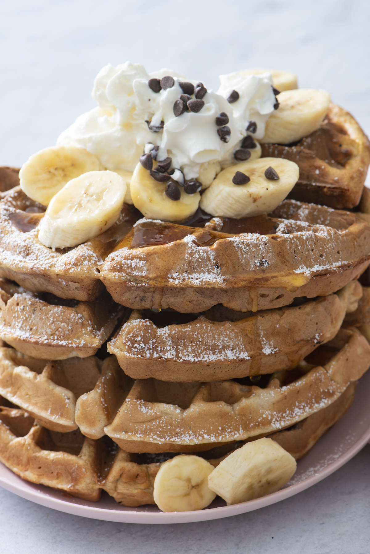 four banana waffles stacked