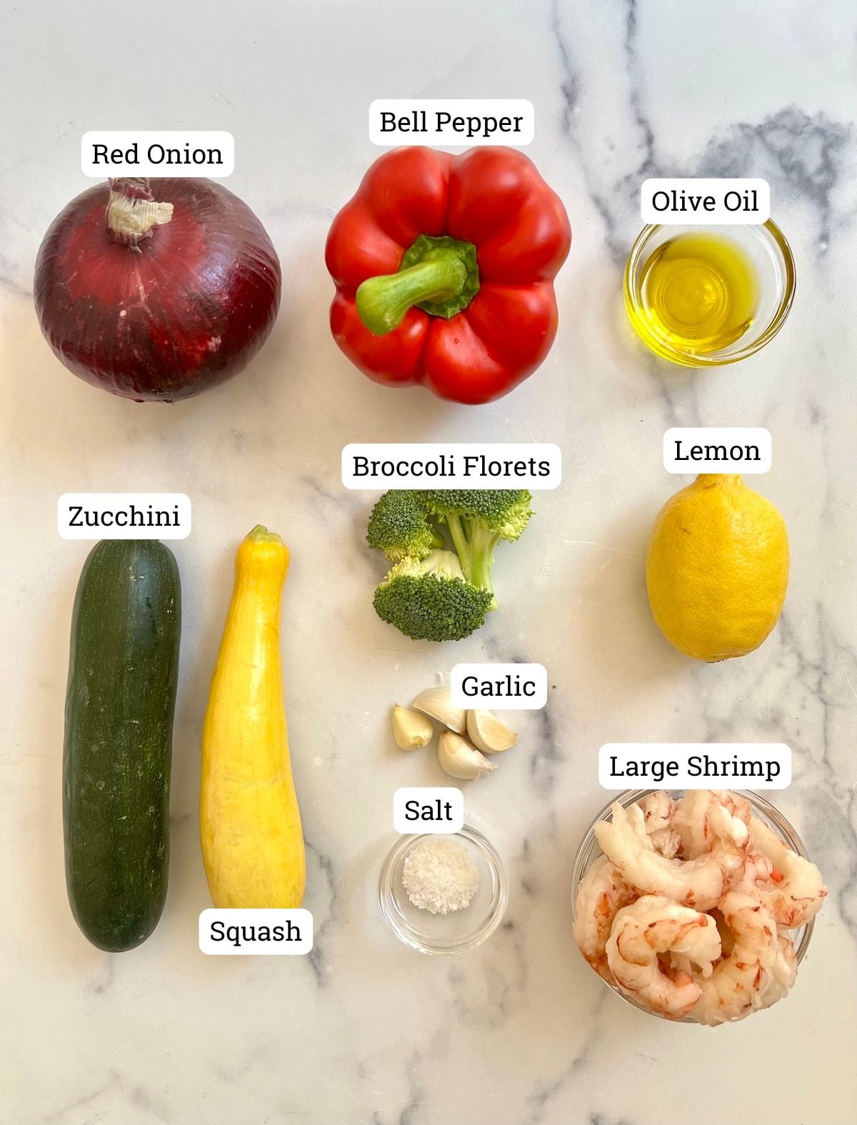 Ingredients for sheet pan shrimp and vegetable dinner.