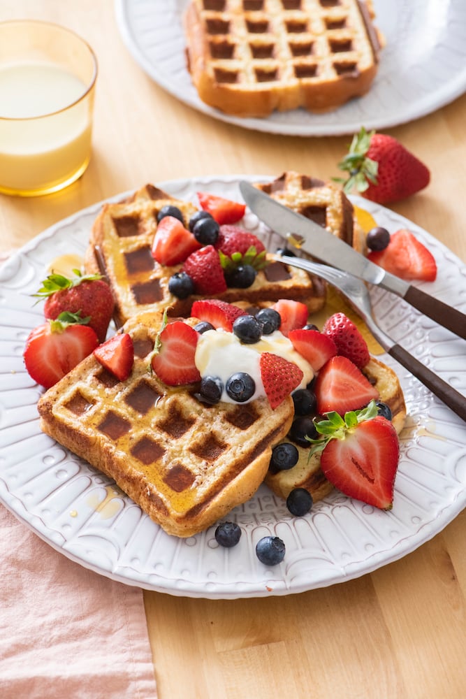 Waffle French Toast on a plate.