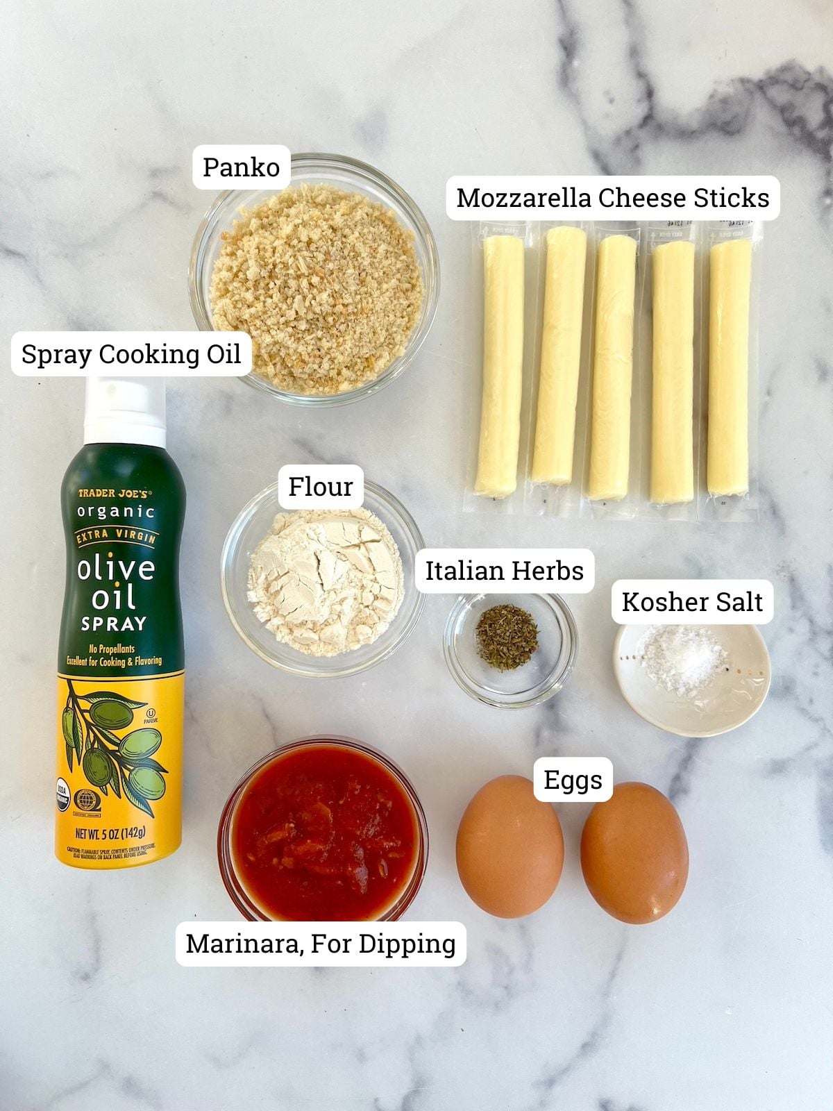 Ingredients for air fryer crispy cheese bites.
