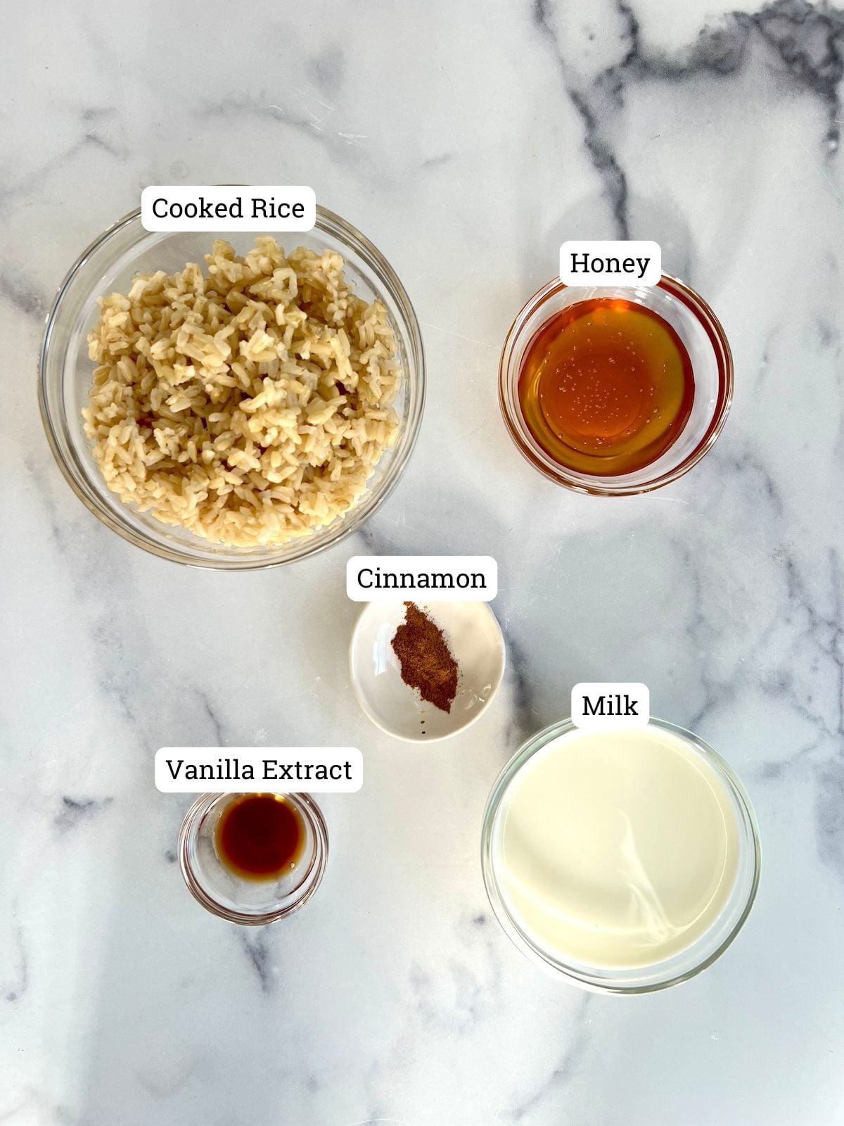 Ingredients for leftover rice pudding.