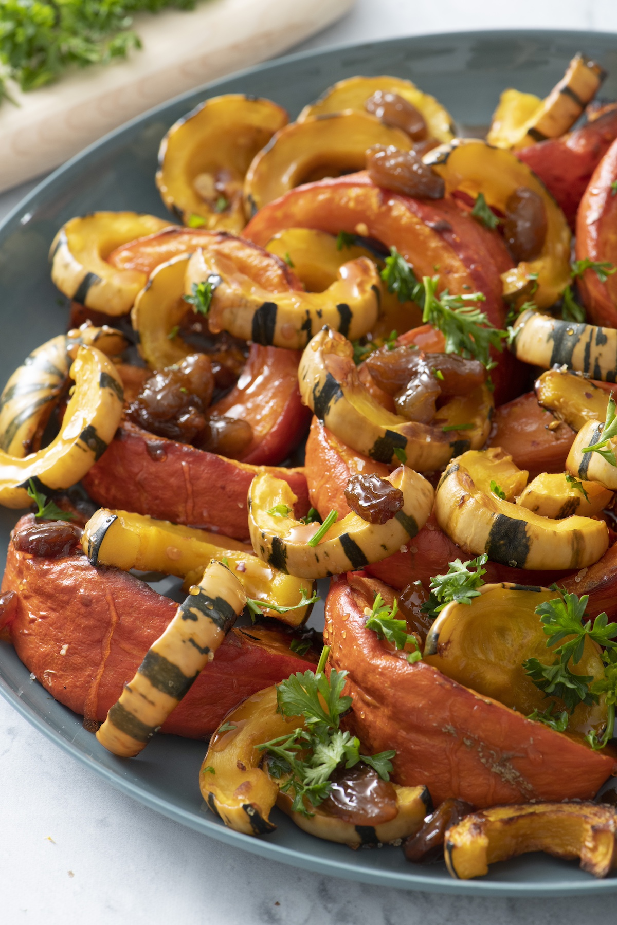 Sweet and Sour Squash on serving platter.