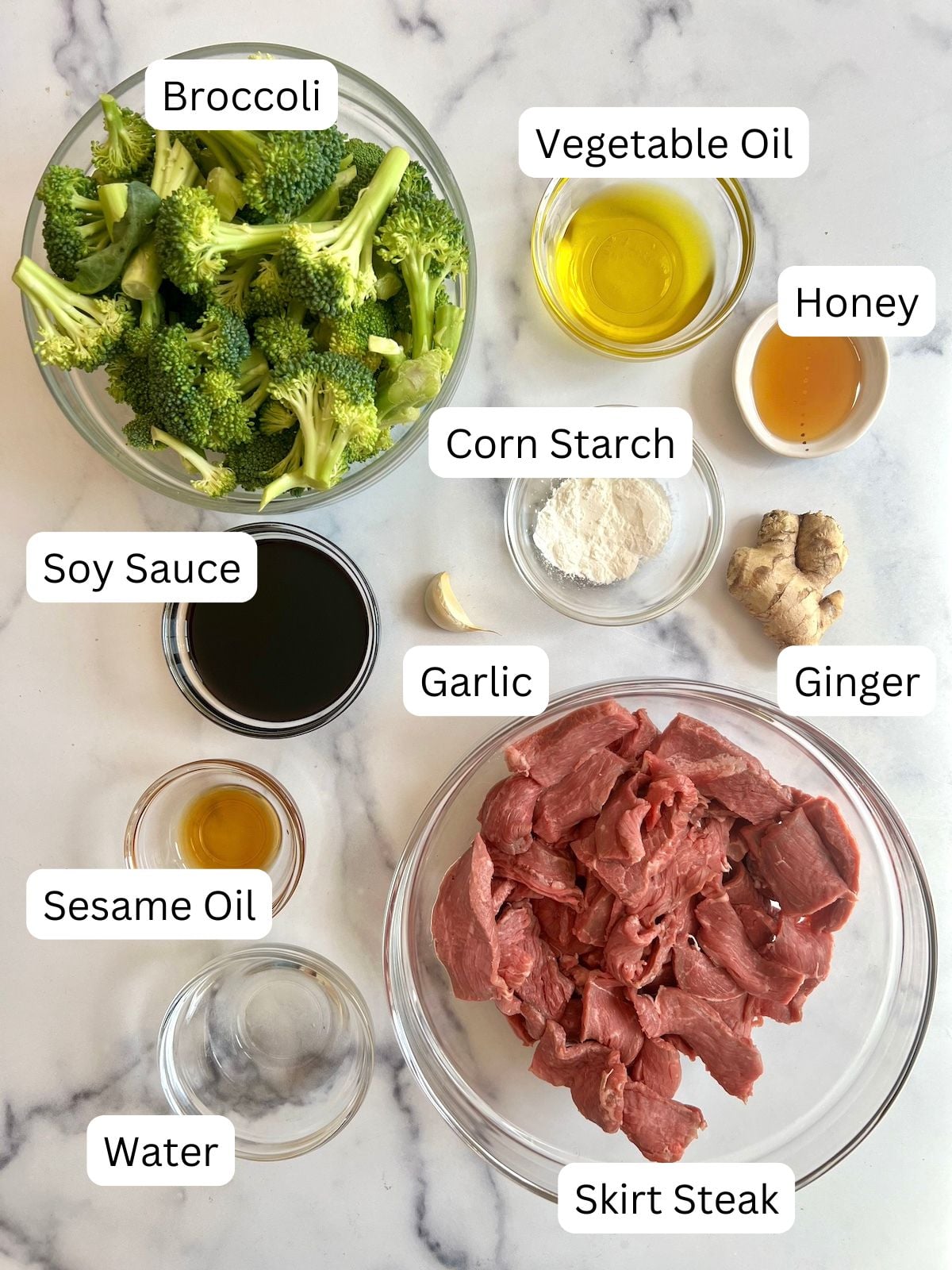 Beef and broccoli ingredients.