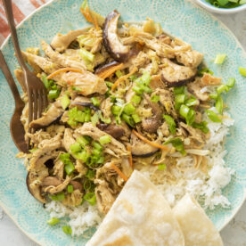 Mu shu chicken on serving platter.