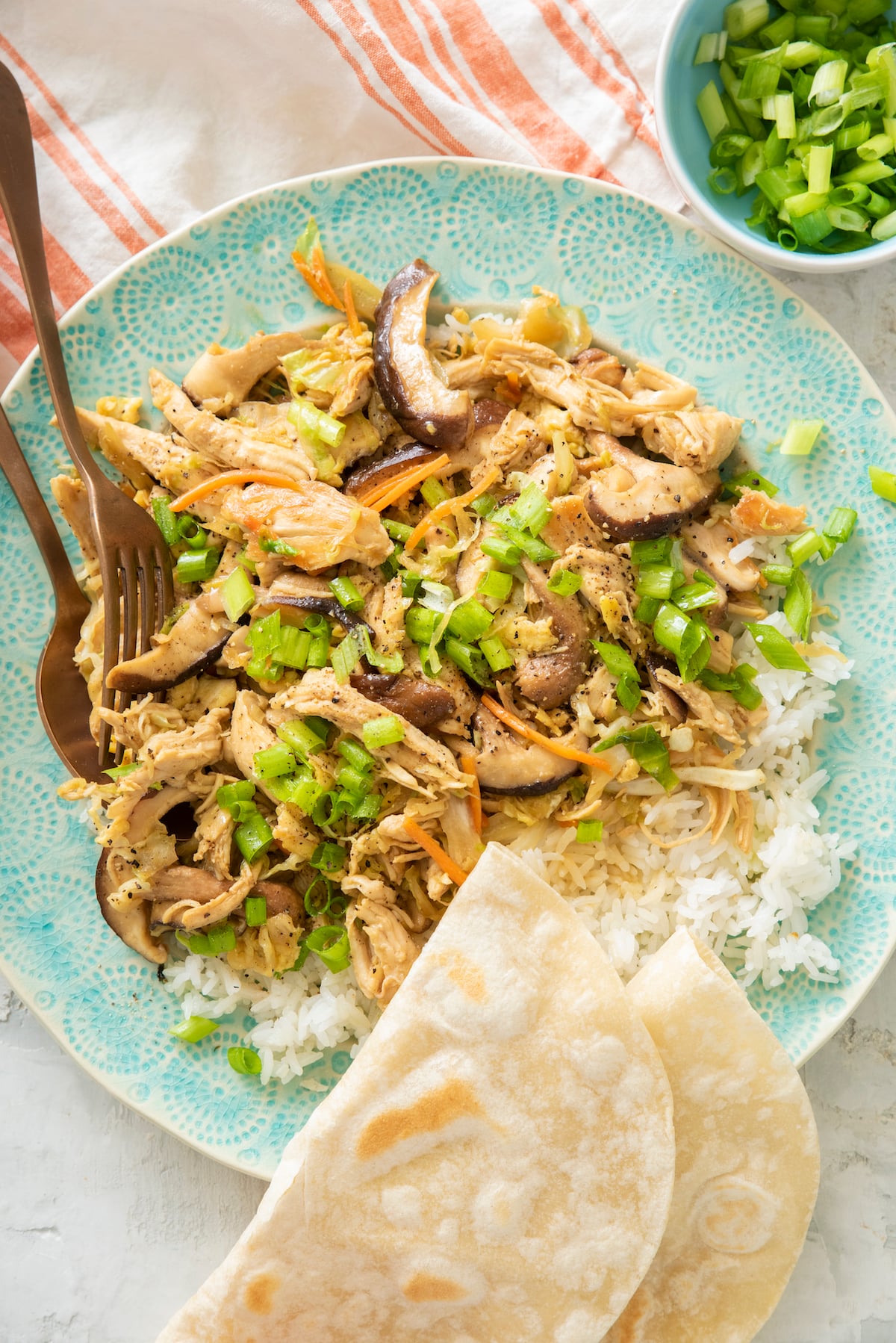 Mu shu chicken on serving platter.