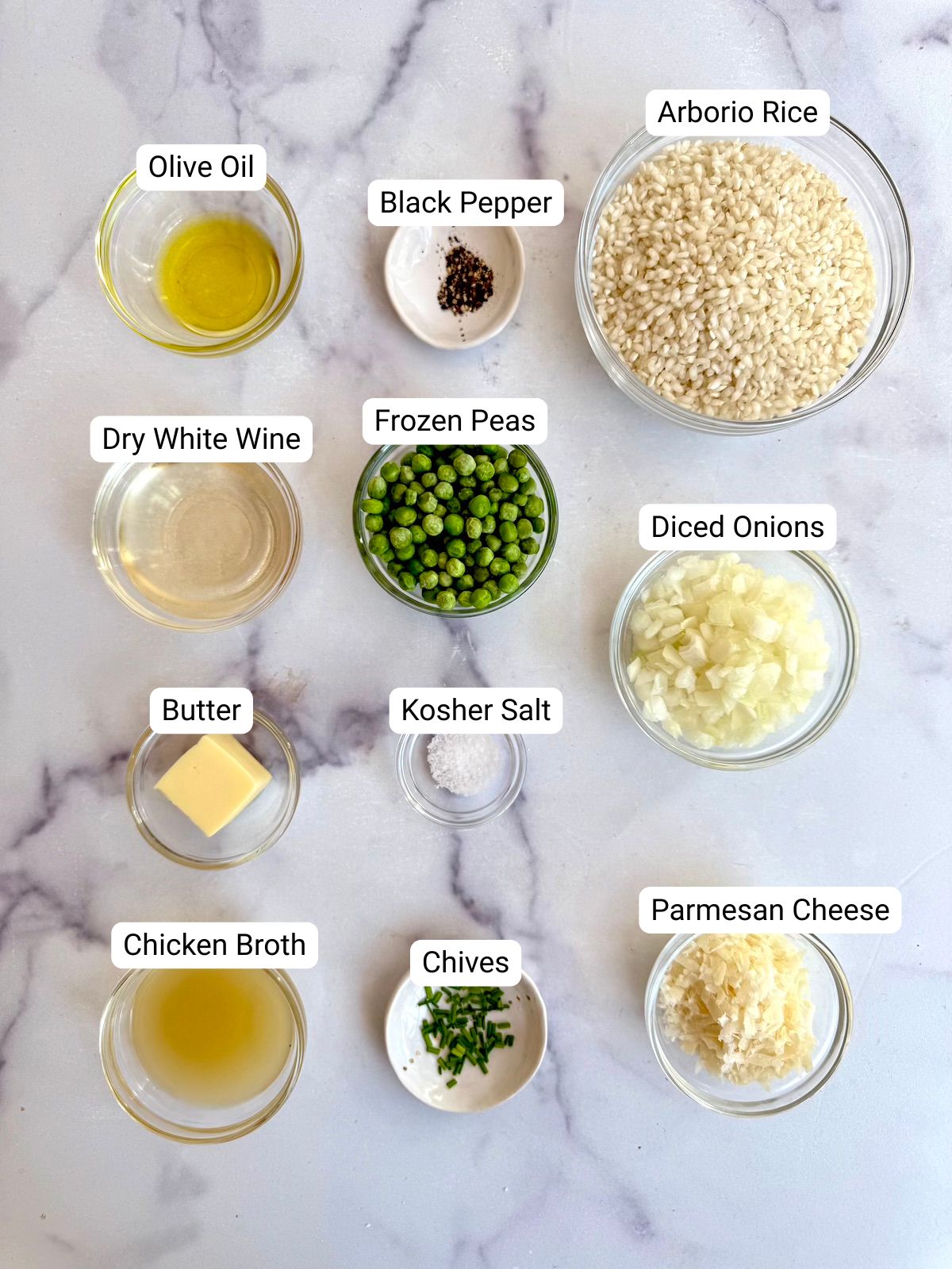 Ingredients needed for pressure cooker risotto.