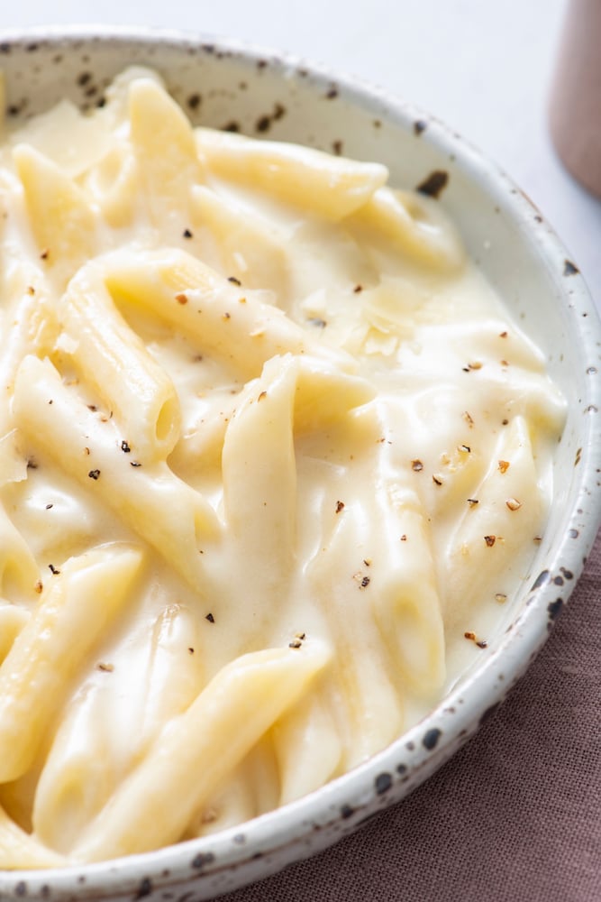 Stove top mac and cheese in a bowl.