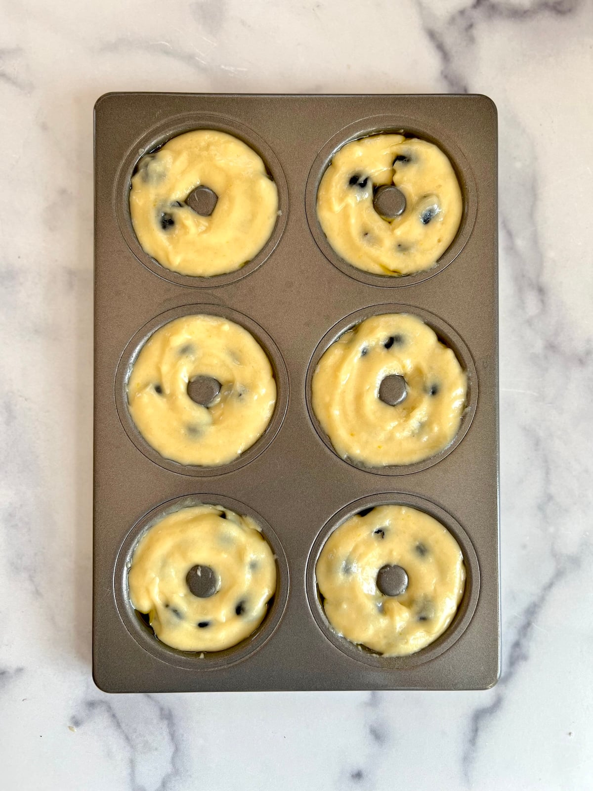 Blueberry doughnuts ready to be baked.