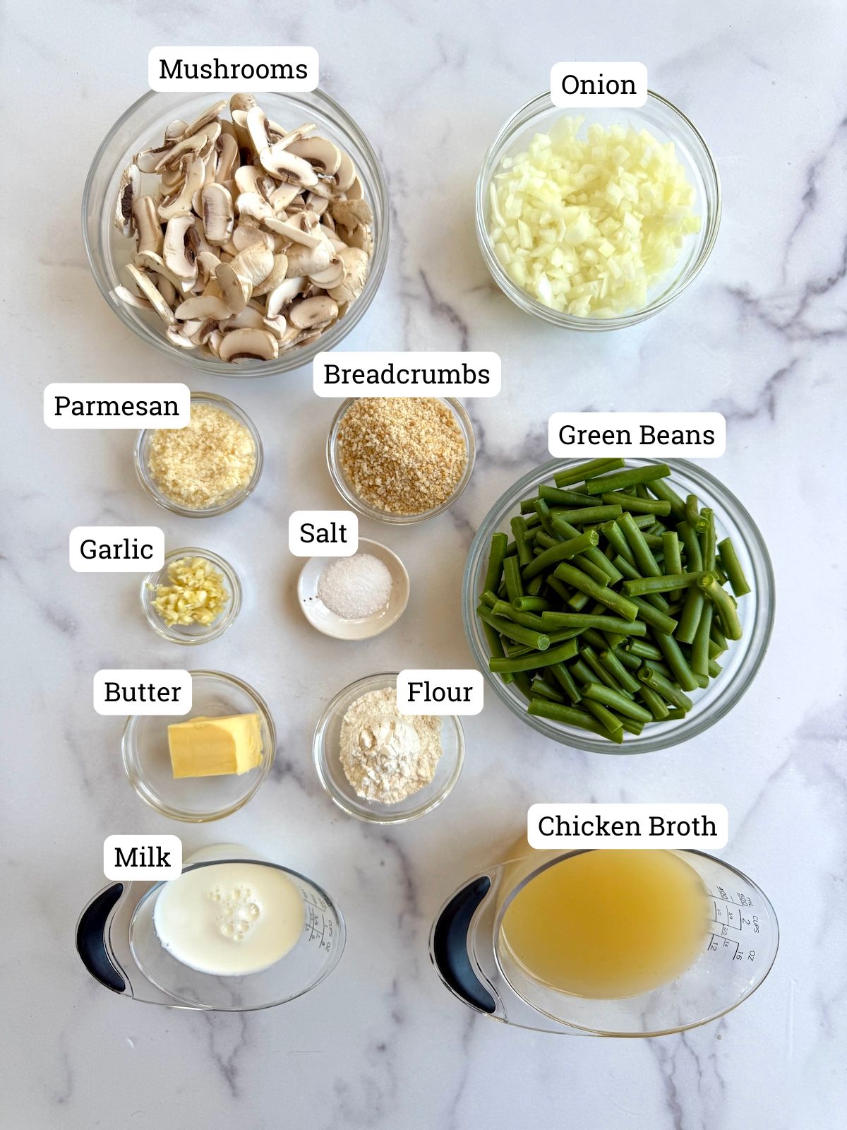 Ingredients for green bean casserole.