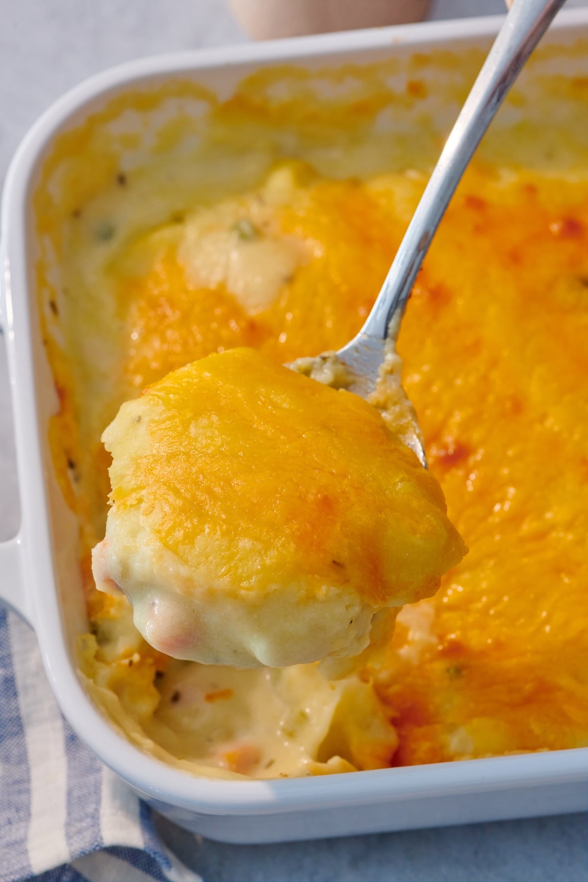 Leftover Thanksgiving Turkey Shepherd's Pie in a baking dish.