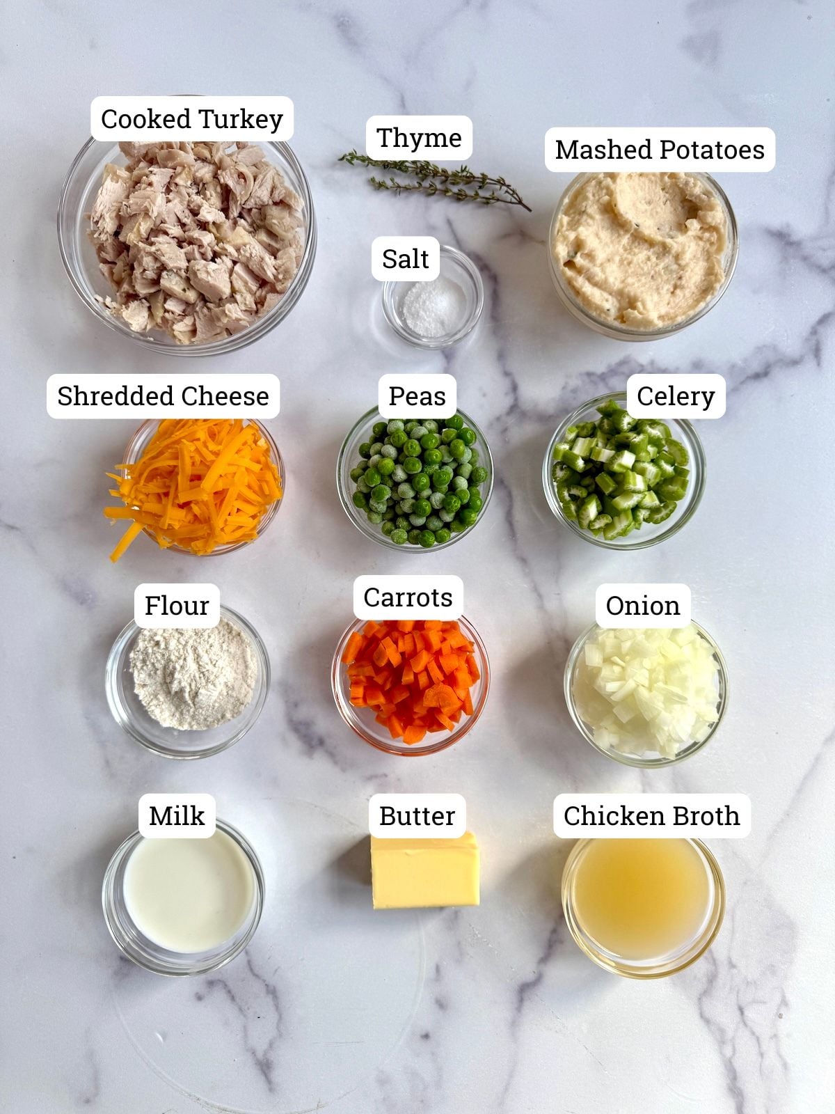 Ingredients for leftover Thanksgiving turkey shepherd's pie.