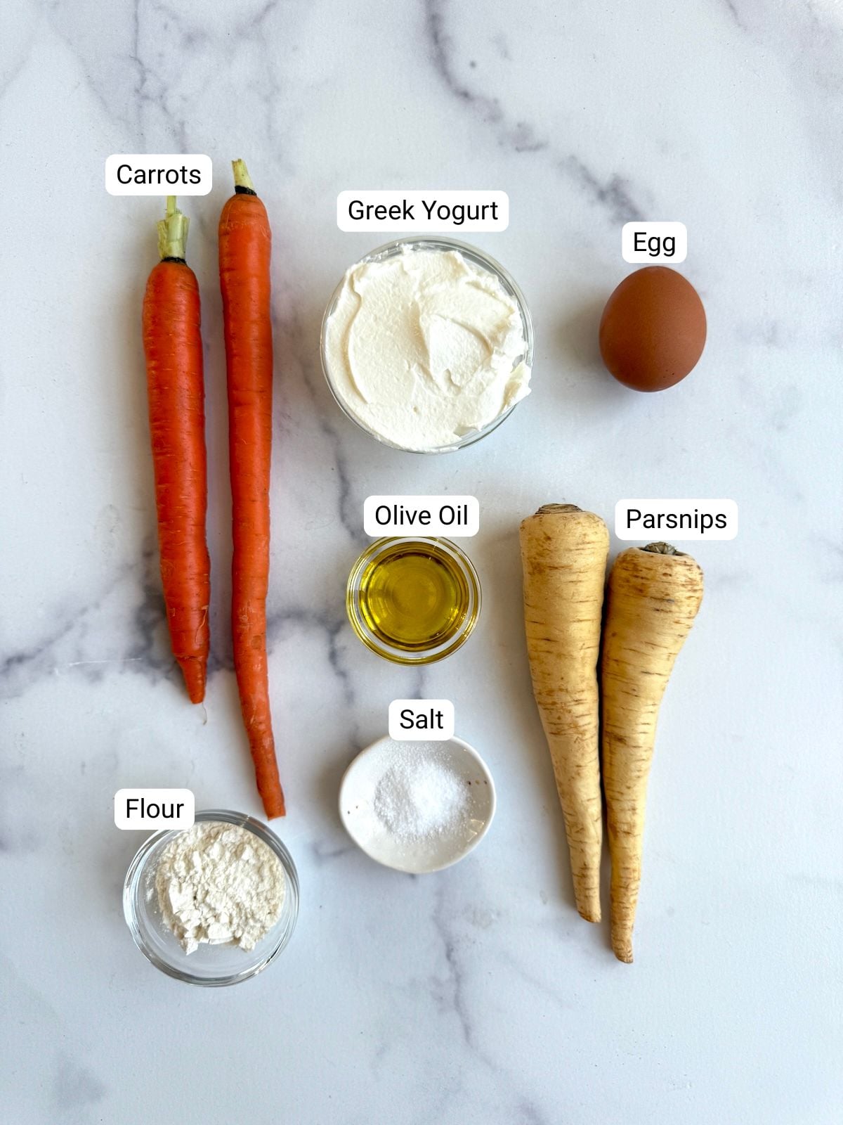 Ingredients for carrot parsnip latkes.