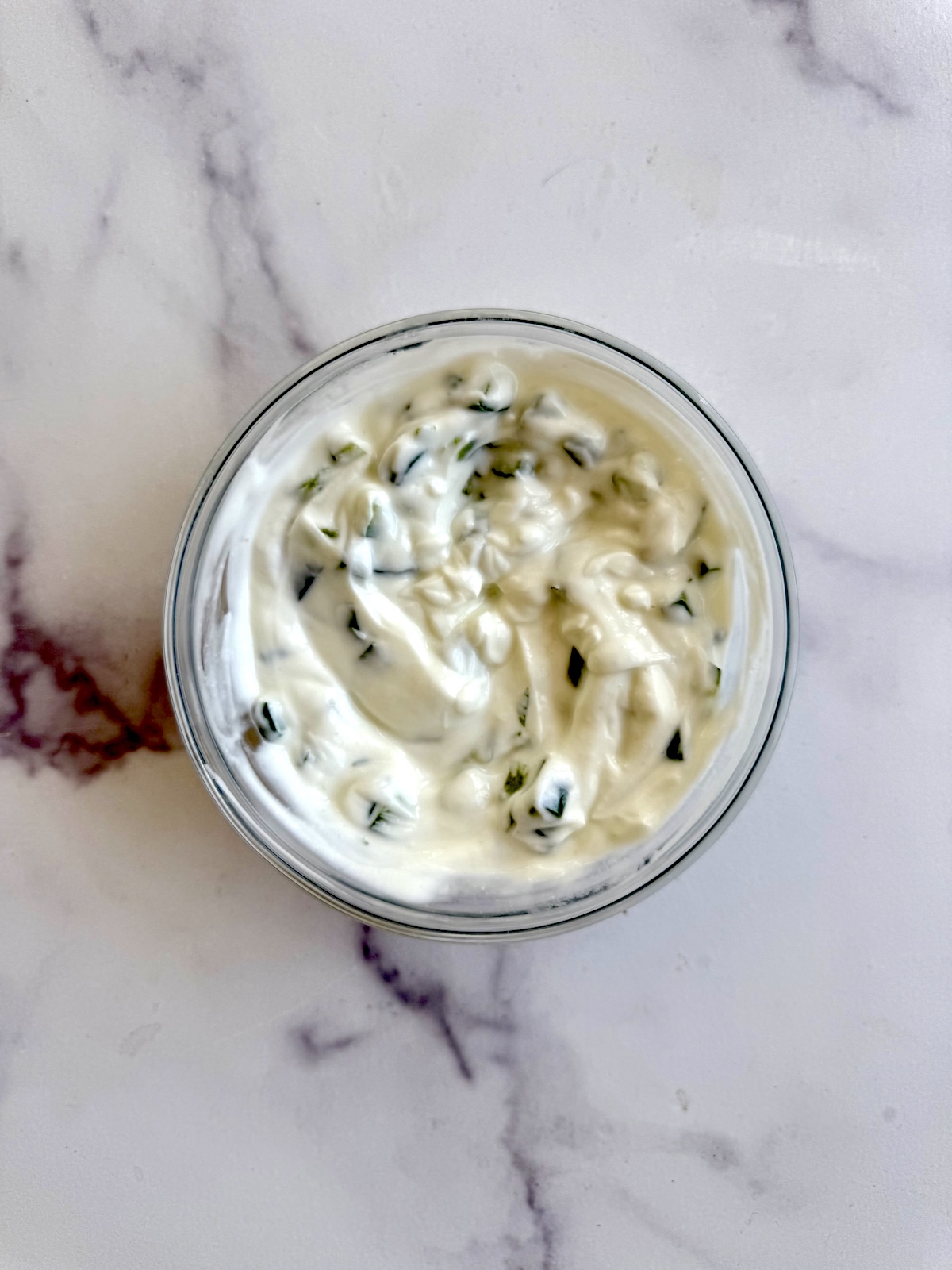 Cucumber mint raita in a bowl.