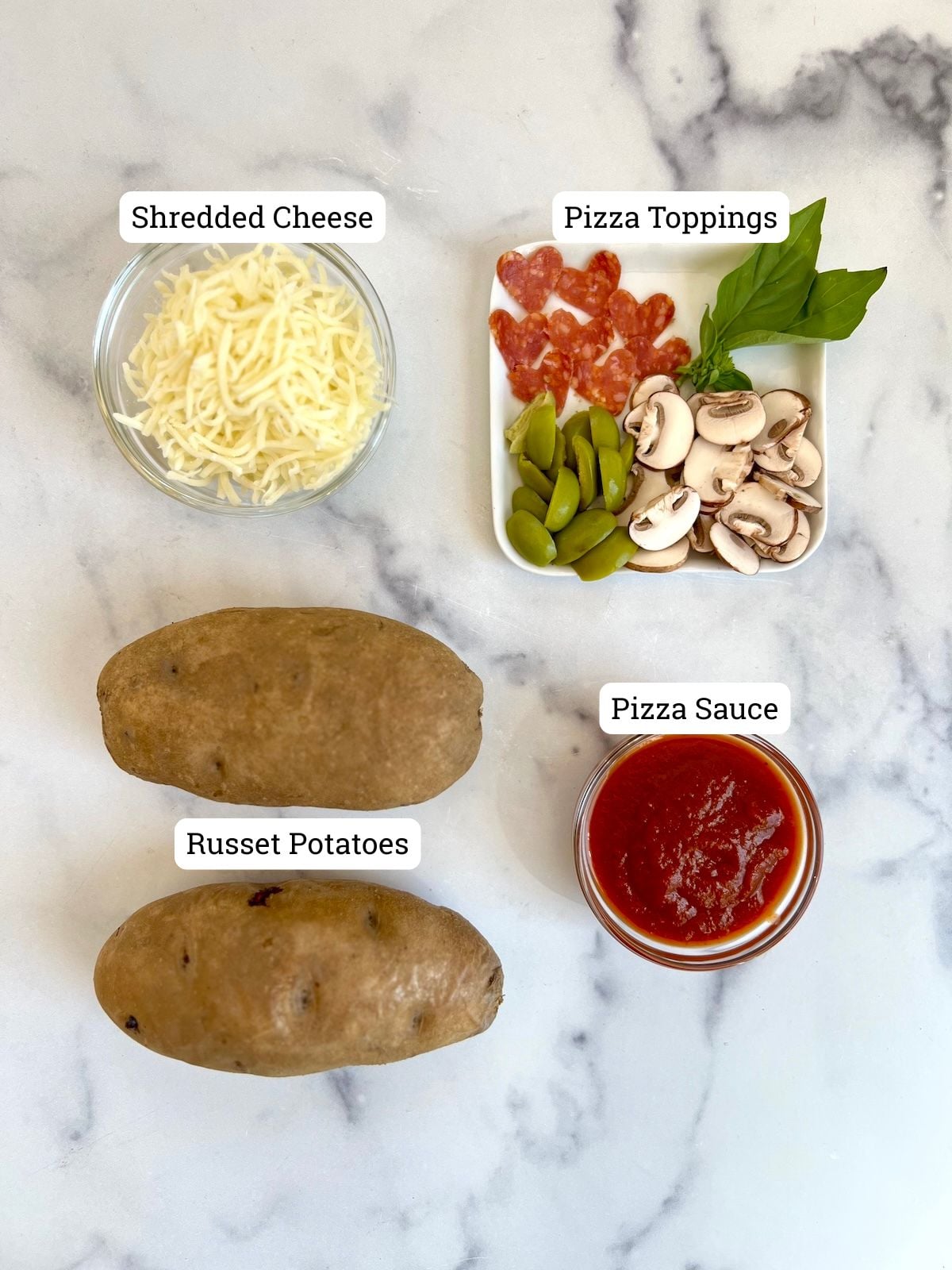 Ingredients for pizza stuffed potatoes.