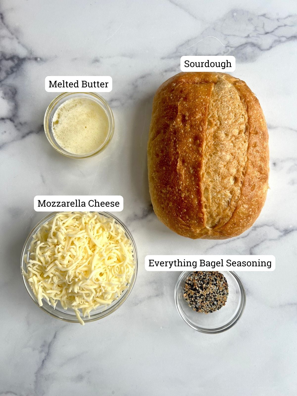 Ingredients needed for pull apart cheese bread.