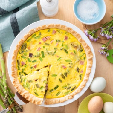 Ham and asparagus quiche.