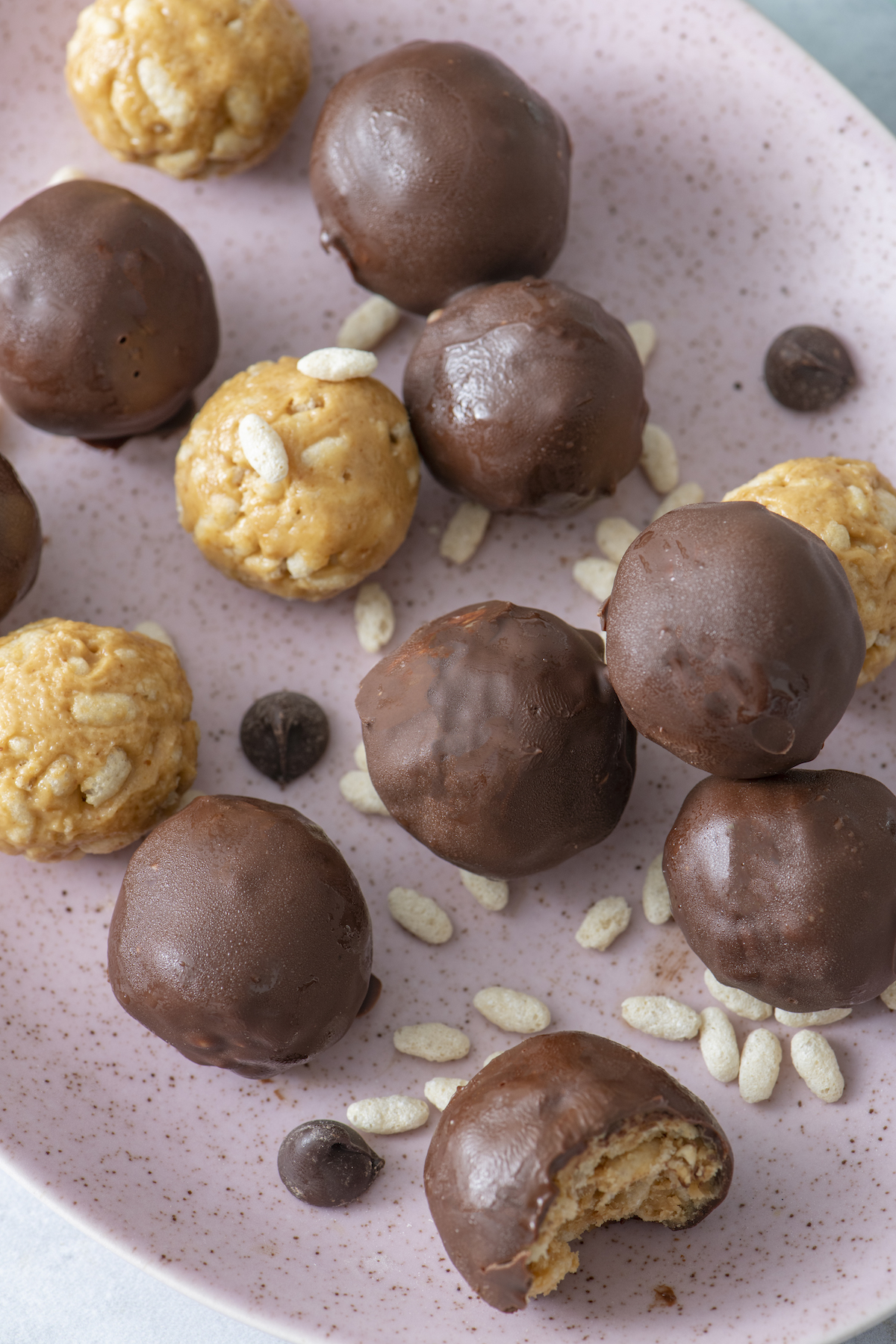 overhead view of chocolate rice crispy bites