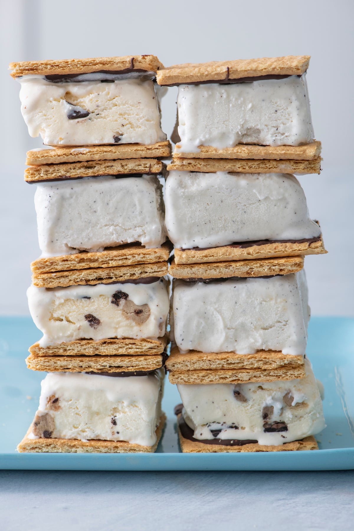 two stacks of four graham cracker ice cream sandwiches