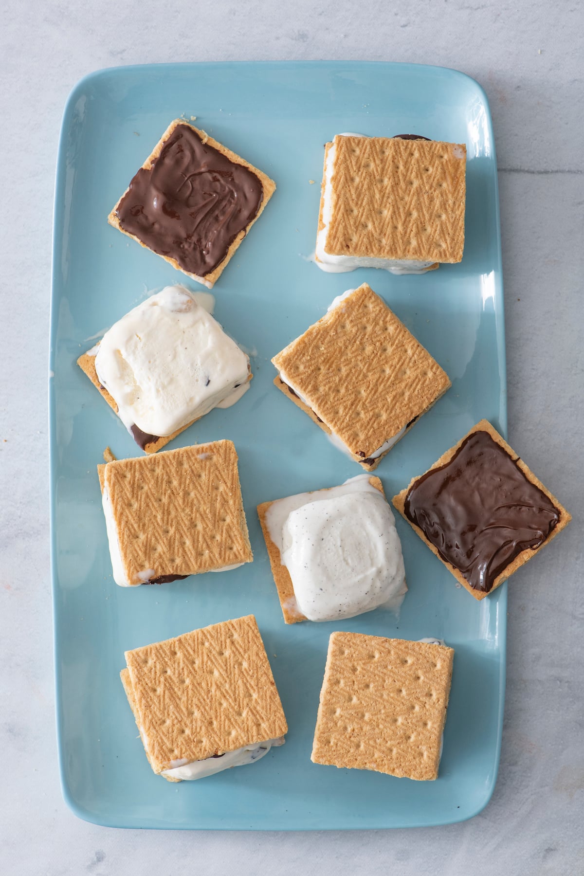 graham cracker ice cream sandwiches on platter