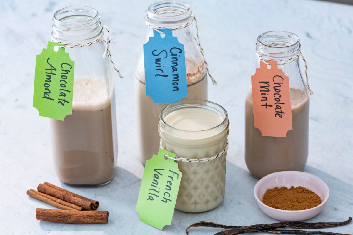 Coffee Creamer in glass containers.