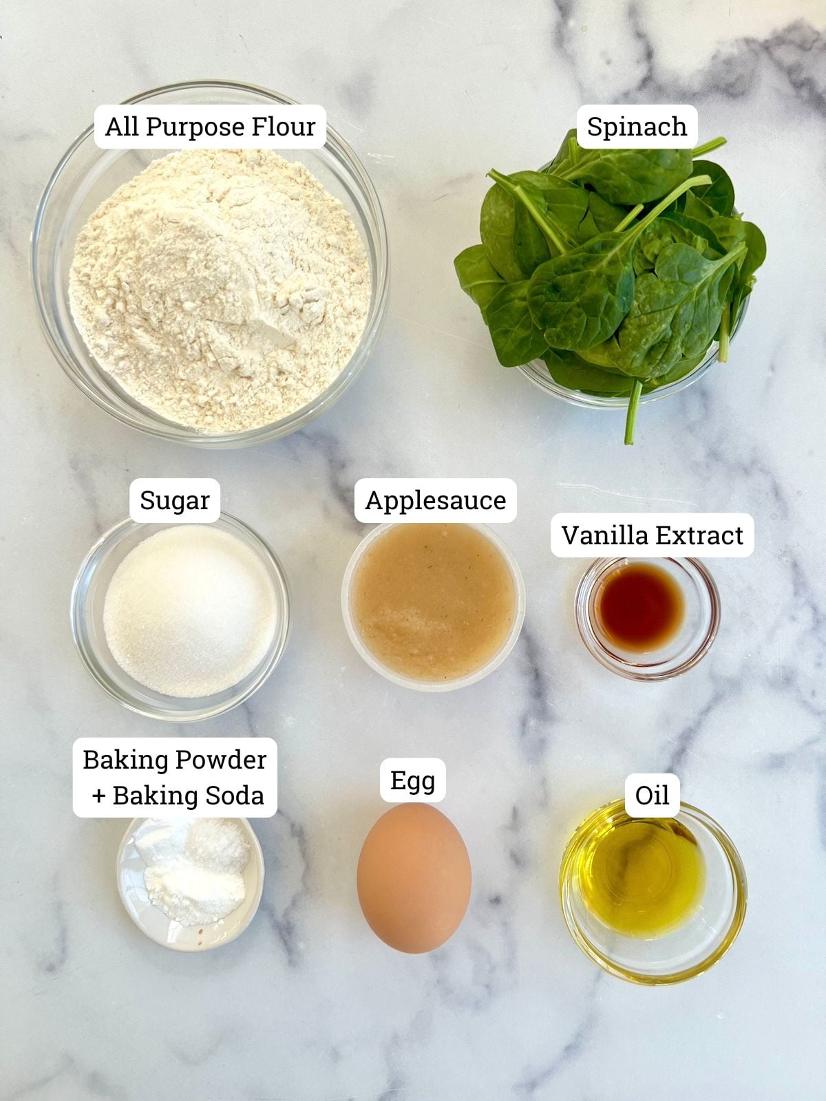 Ingredients for spinach cake muffins.