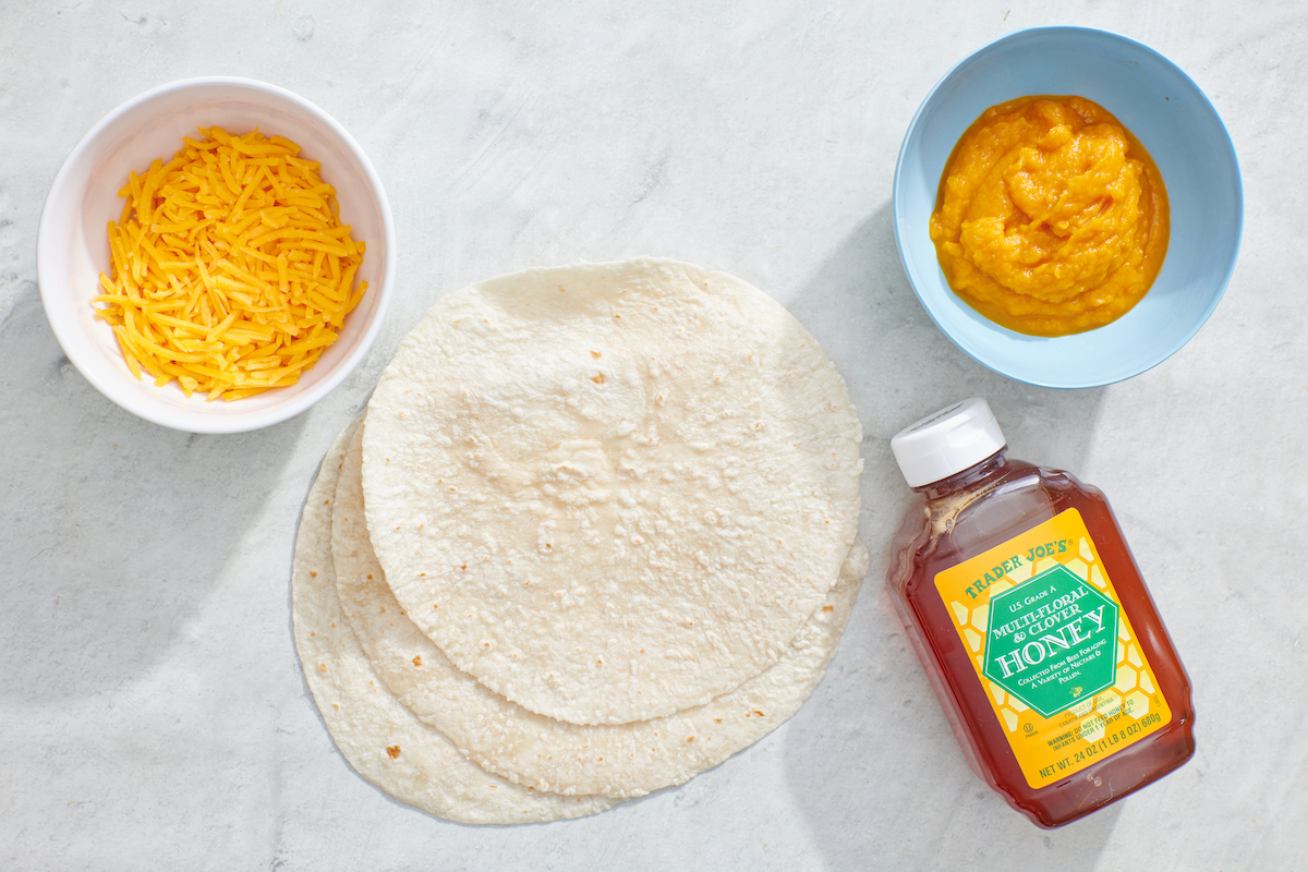 The ingredients for jack-o'-lantern quesadillas