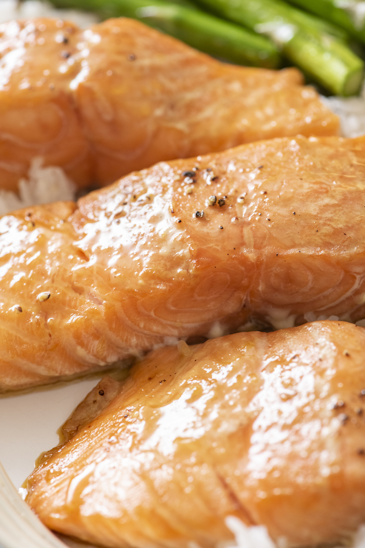 Maple soy salmon on plate.