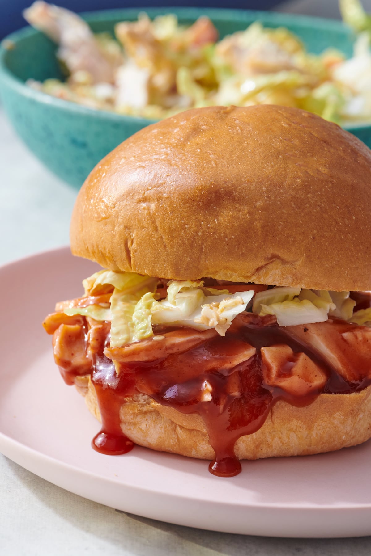 BBQ Chicken Sandwich topped with coleslaw