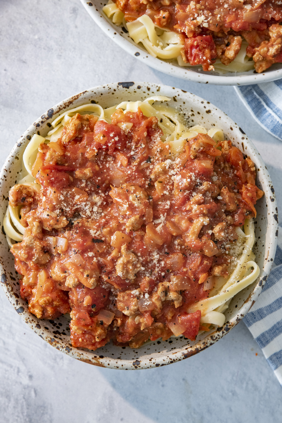 Turkey bolognese in bowl.