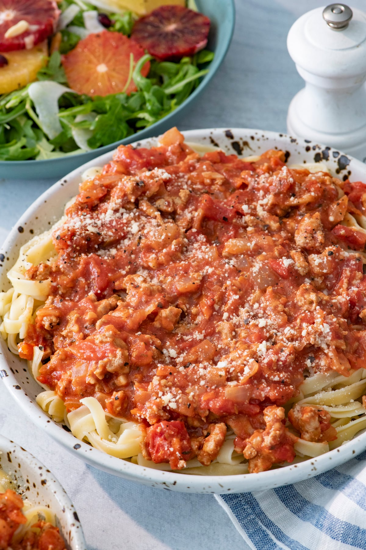 Turkey Bolognese in large serving bowl.