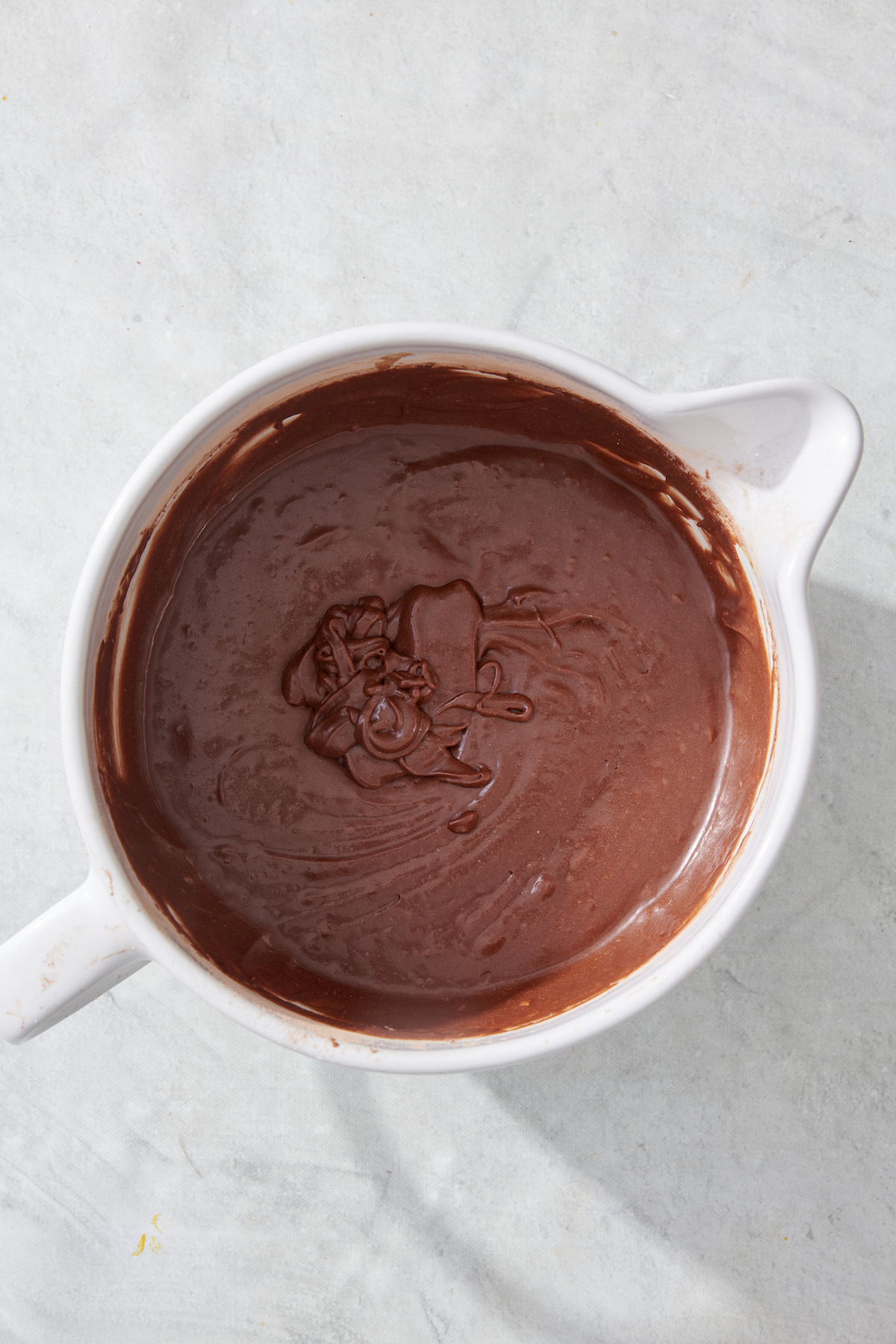 Brownie batter in mixing bowl.