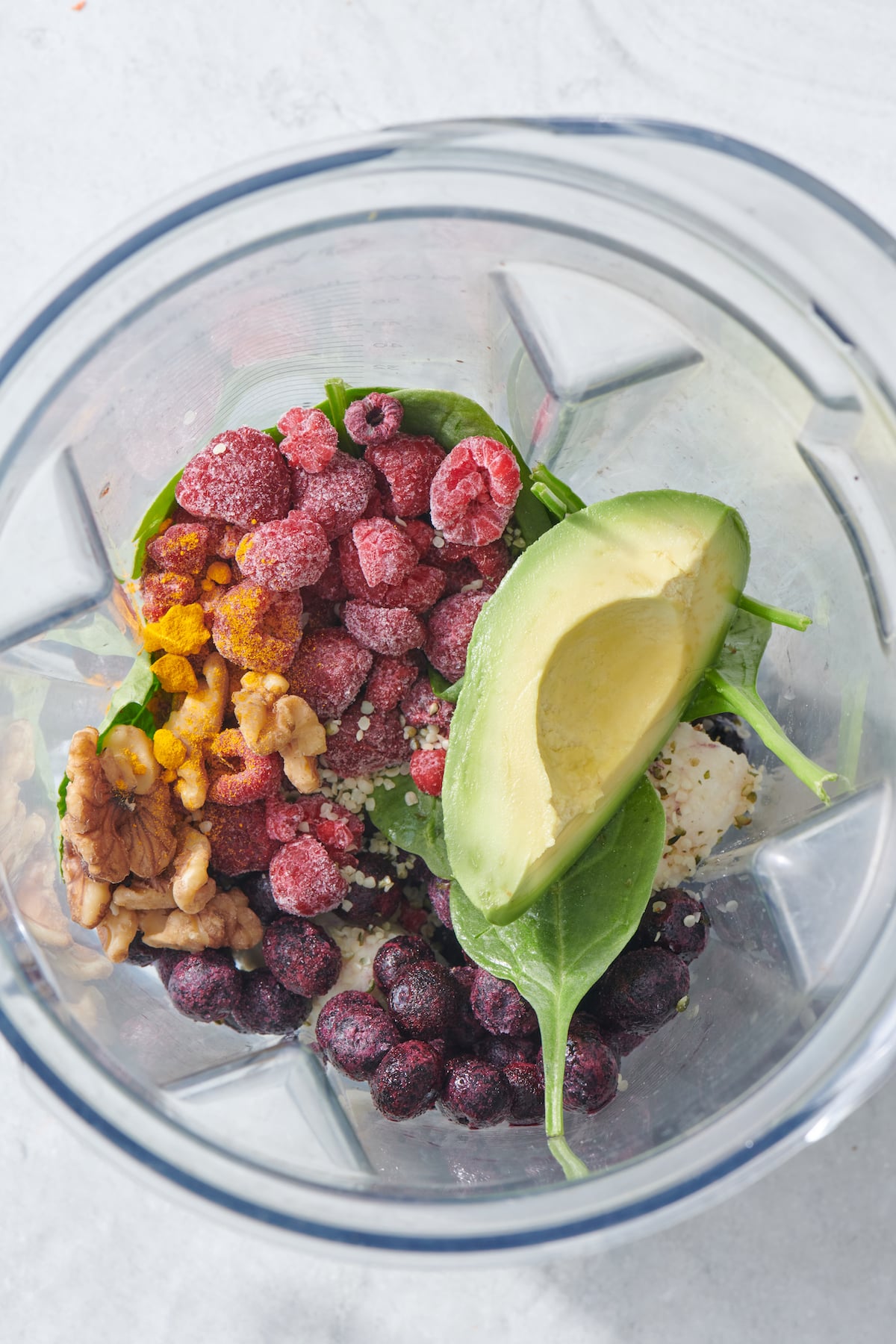 Brain boosting smoothie ingredients in a blender.