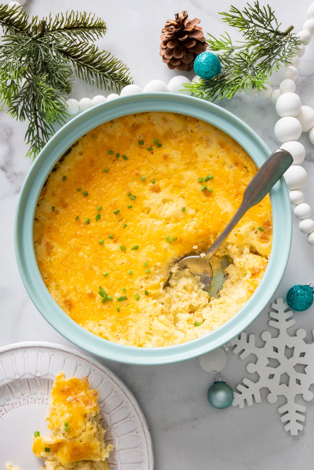 Cheese grits in a serving dish.