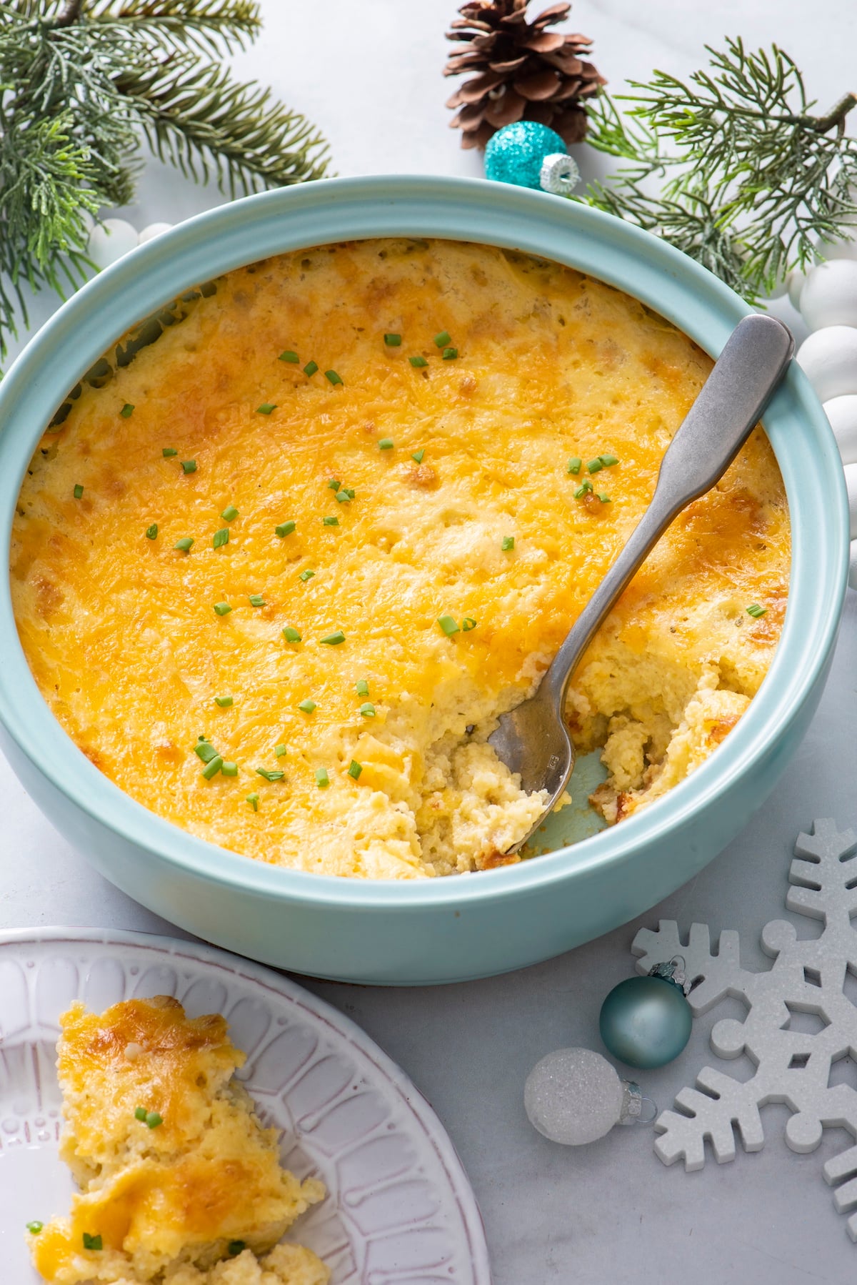 Cheese grits in a baking dish.