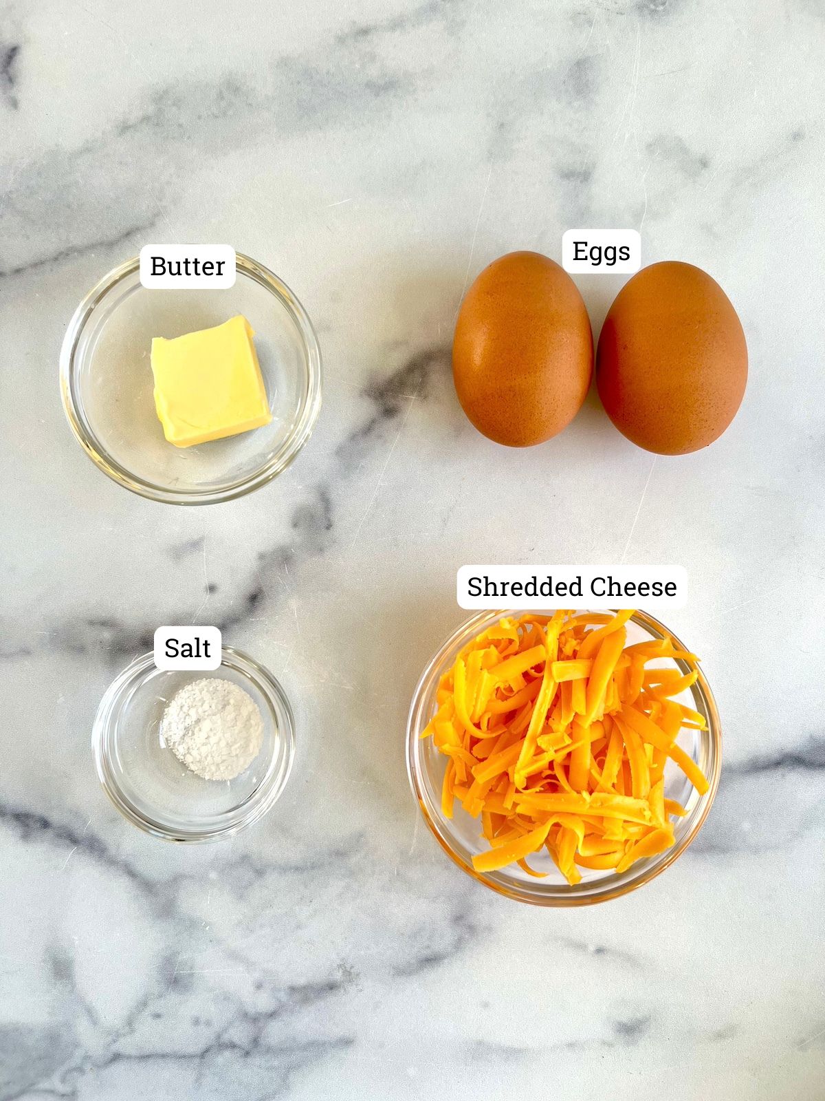 Ingredients for a cheese omelette.