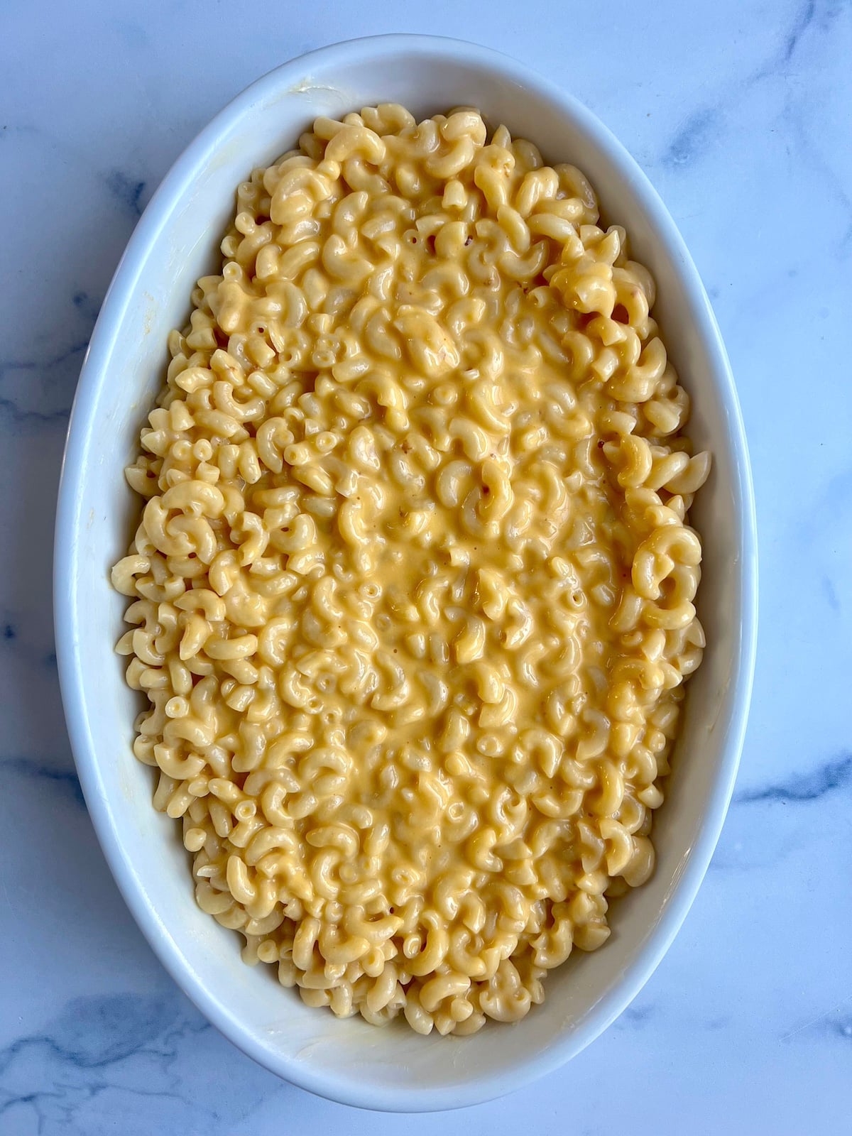 Macaroni and cheese in a baking dish.