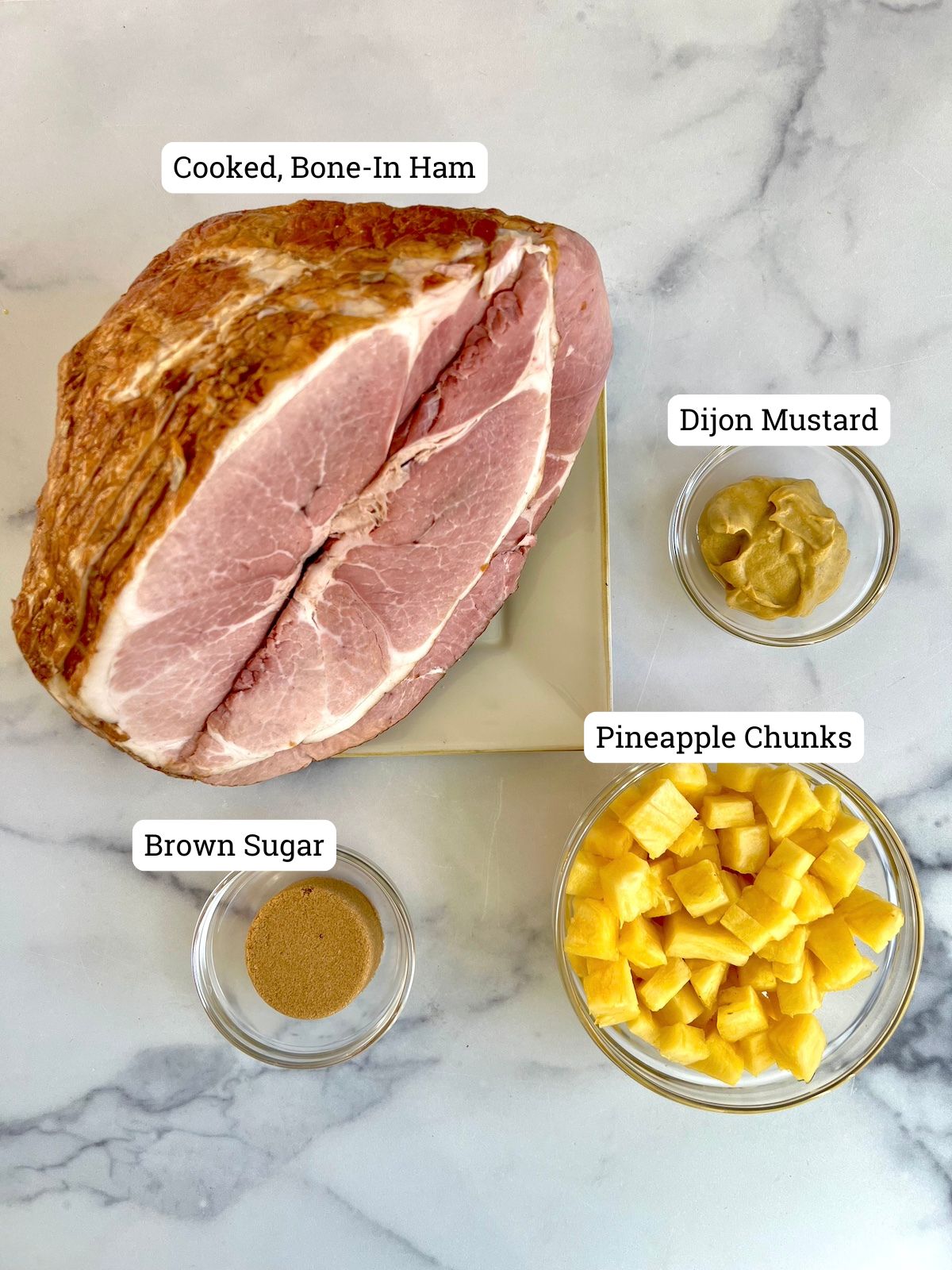 Ingredients needed for pineapple glazed ham.